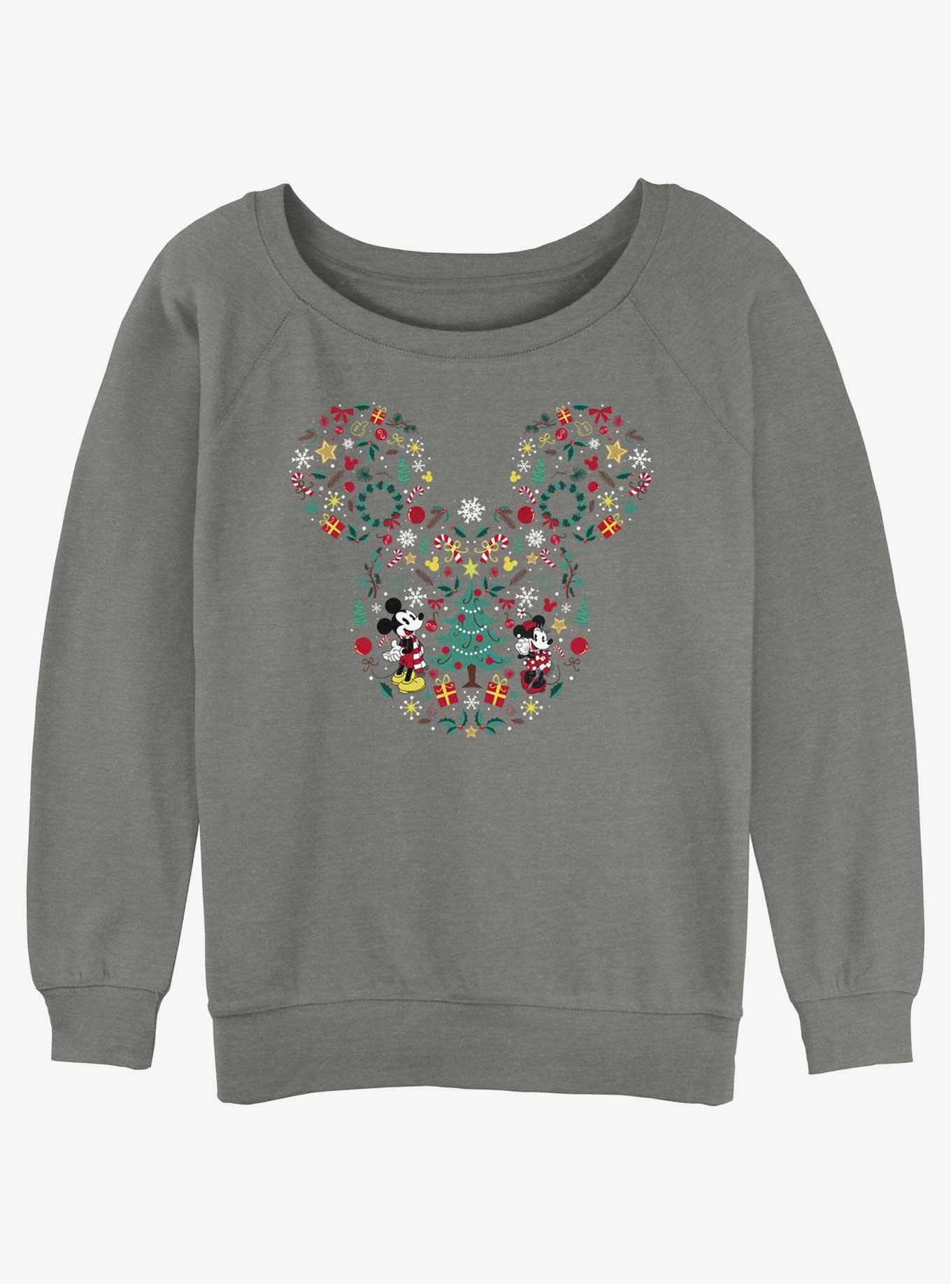 Disney Mickey Mouse Holiday Icon Ear Fill Girls Slouchy Sweatshirt, GRAY HTR, hi-res