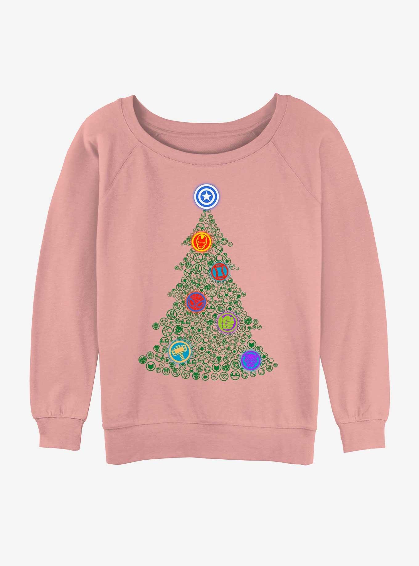 Marvel Hero Icon Christmas Tree Girls Slouchy Sweatshirt, , hi-res