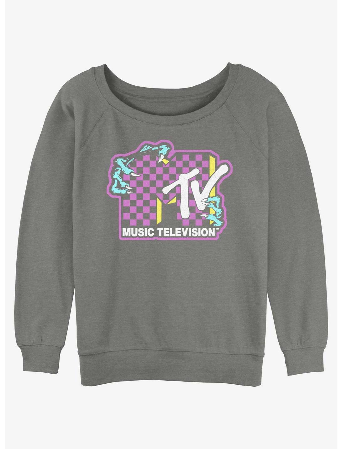 MTV Creature Logo Girls Slouchy Sweatshirt, GRAY HTR, hi-res