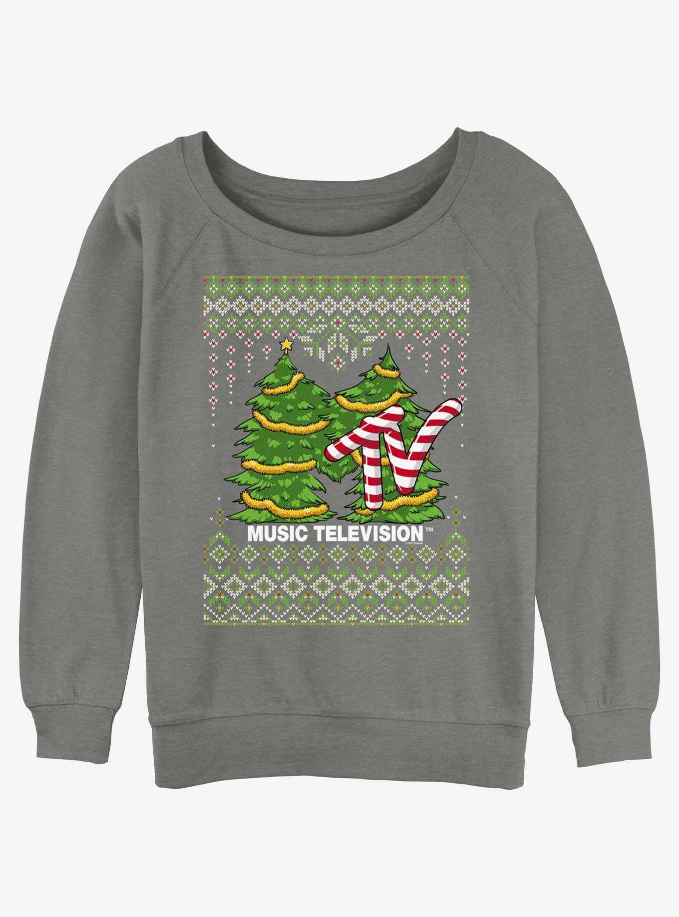MTV Tree Ugly Christmas Girls Slouchy Sweatshirt, , hi-res