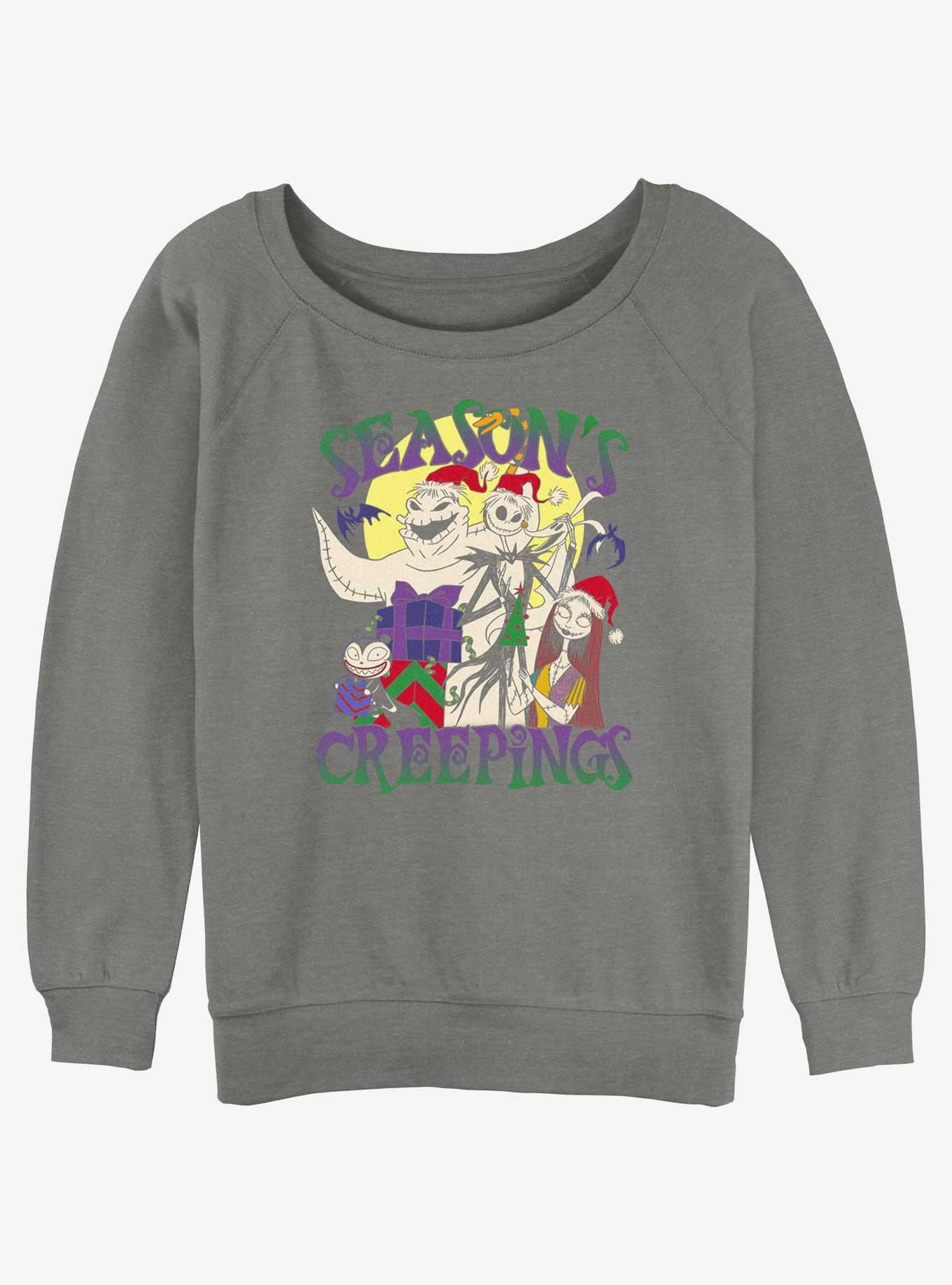 Disney The Nightmare Before Christmas Season's Creepings Oogie, Jack & Sally Girls Slouchy Sweatshirt, GRAY HTR, hi-res