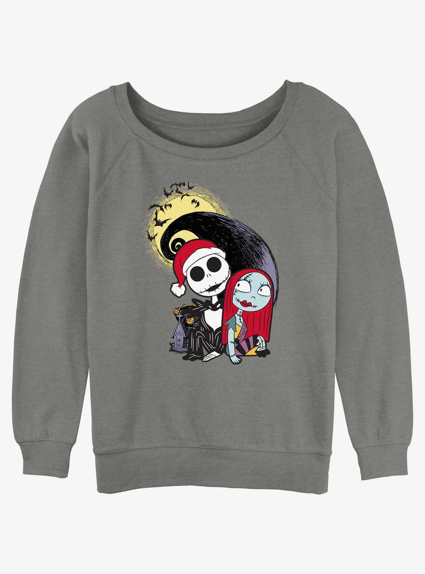 Disney The Nightmare Before Christmas Santa Jack and Sally Girls Slouchy Sweatshirt