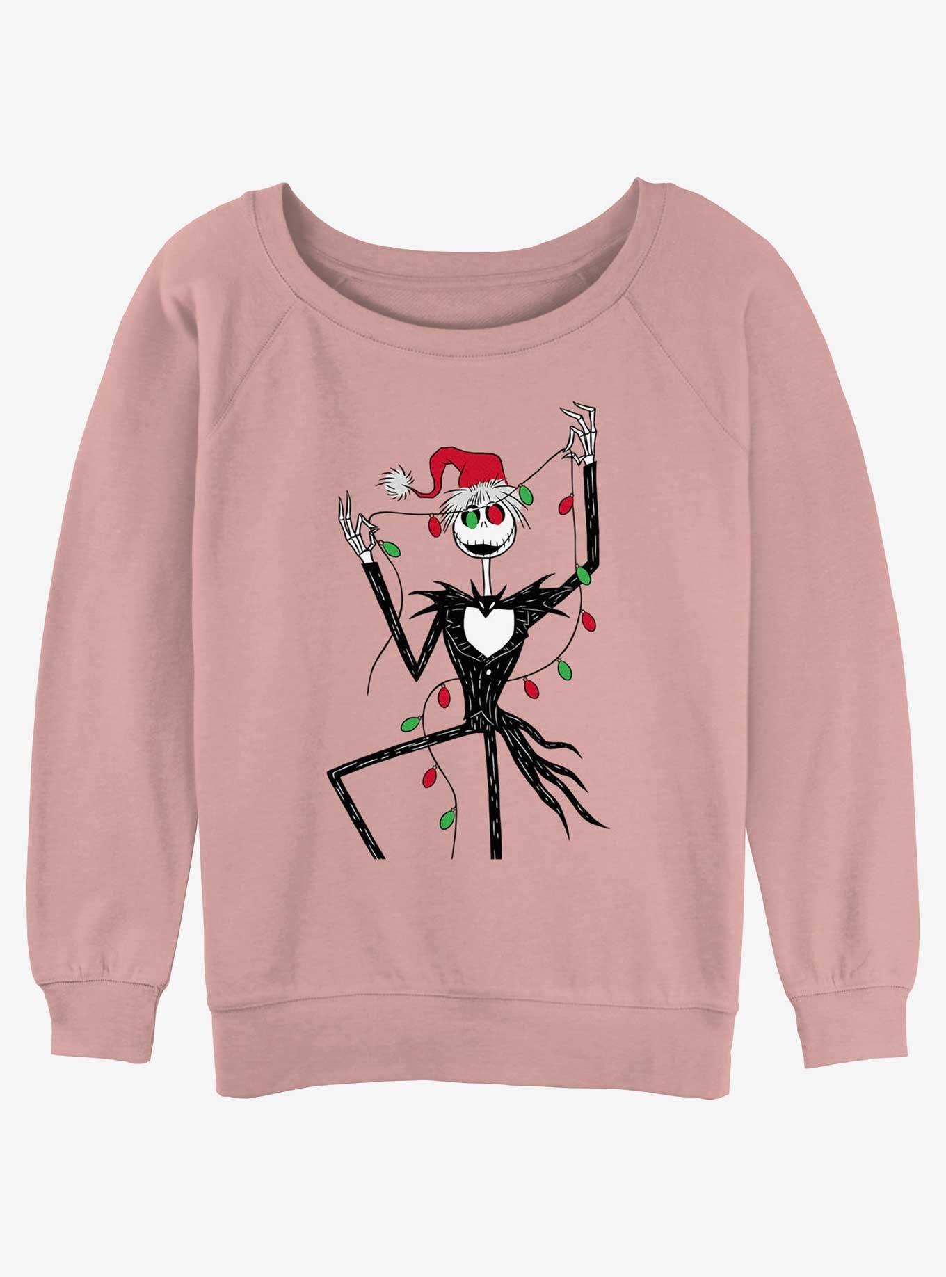 Disney The Nightmare Before Christmas Jack Christmas Lights Girls Slouchy Sweatshirt, DESERTPNK, hi-res