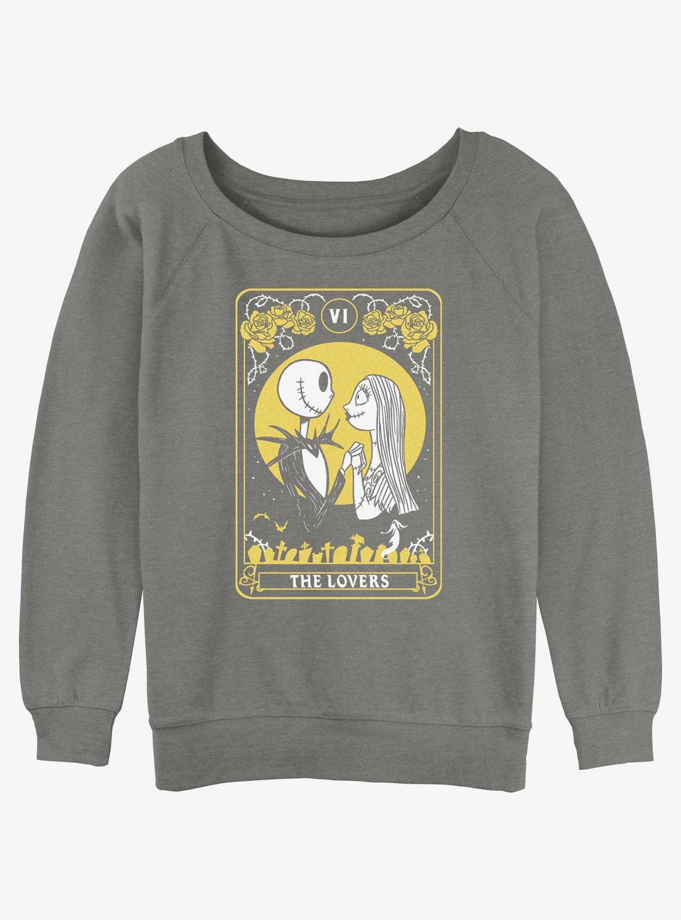 The Nightmare Before Christmas Jack & Sally Lovers Tarot Card Girls Slouchy Sweatshirt, GRAY HTR, hi-res