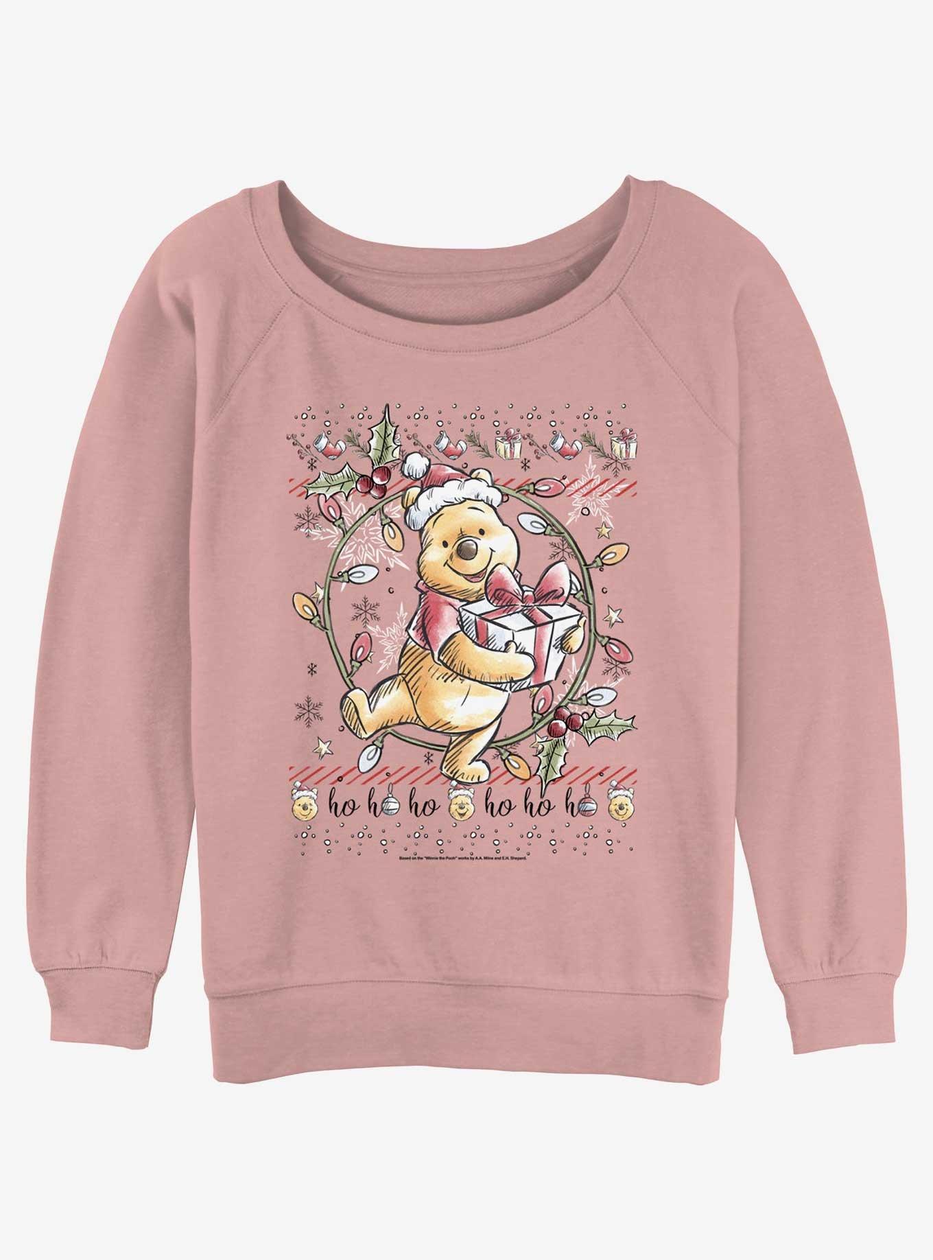 Disney Winnie The Pooh Christmas Bear Girls Slouchy Sweatshirt, DESERTPNK, hi-res