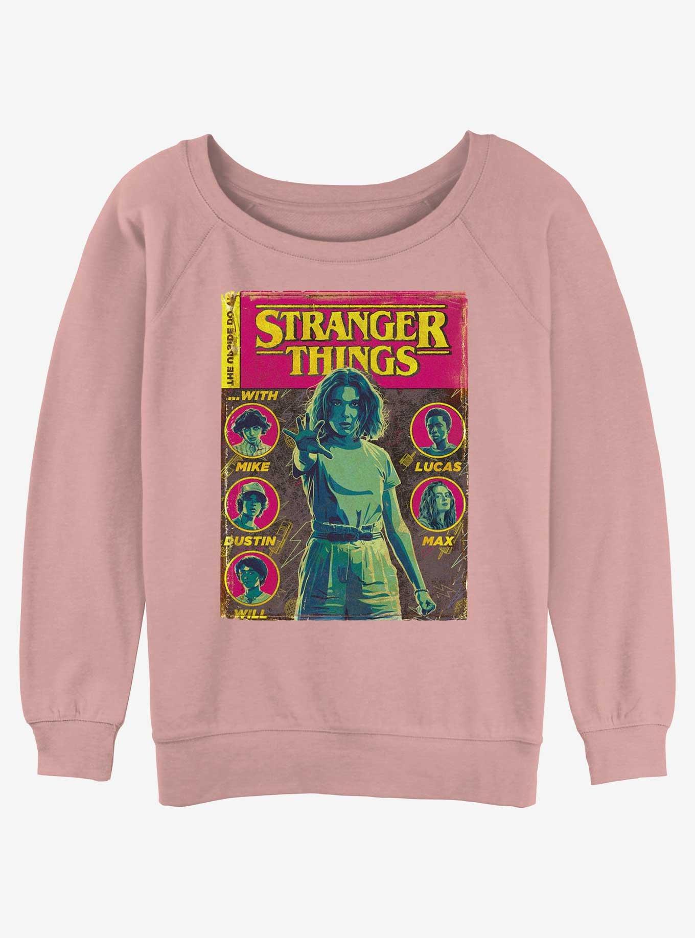 Stranger Things Comic Cover Girls Slouchy Sweatshirt, DESERTPNK, hi-res