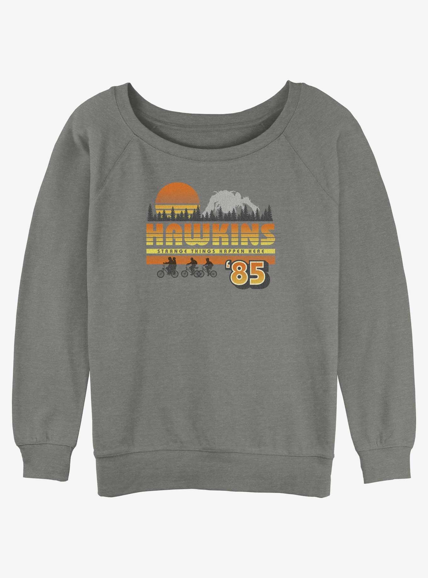 Stranger Things Hawkins Vintage Sunsnet Girls Slouchy Sweatshirt, GRAY HTR, hi-res