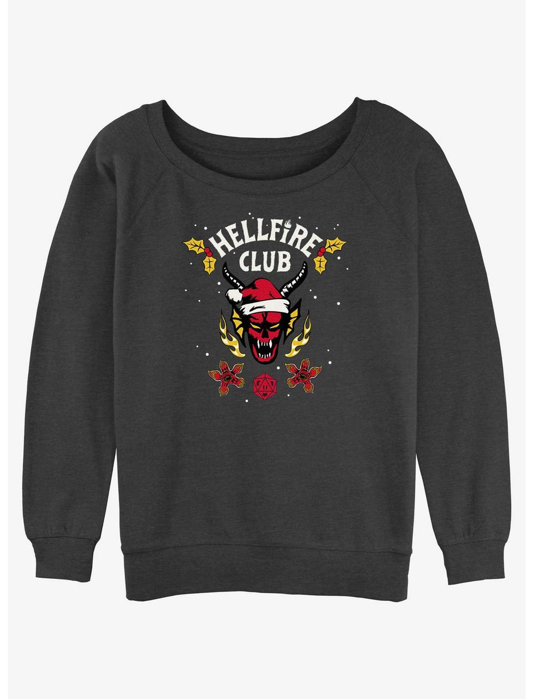 Stranger Things A Hellfire Holiday Girls Slouchy Sweatshirt, CHAR HTR, hi-res