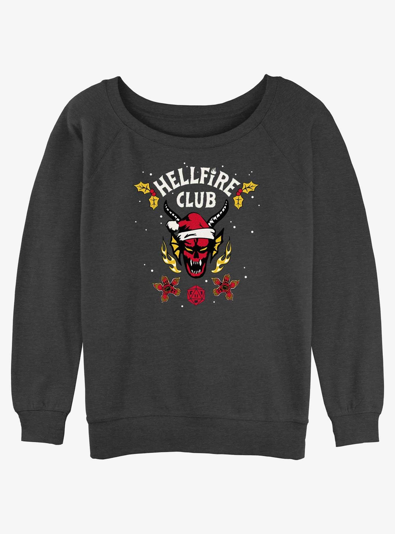 Stranger Things A Hellfire Holiday Girls Slouchy Sweatshirt, CHAR HTR, hi-res