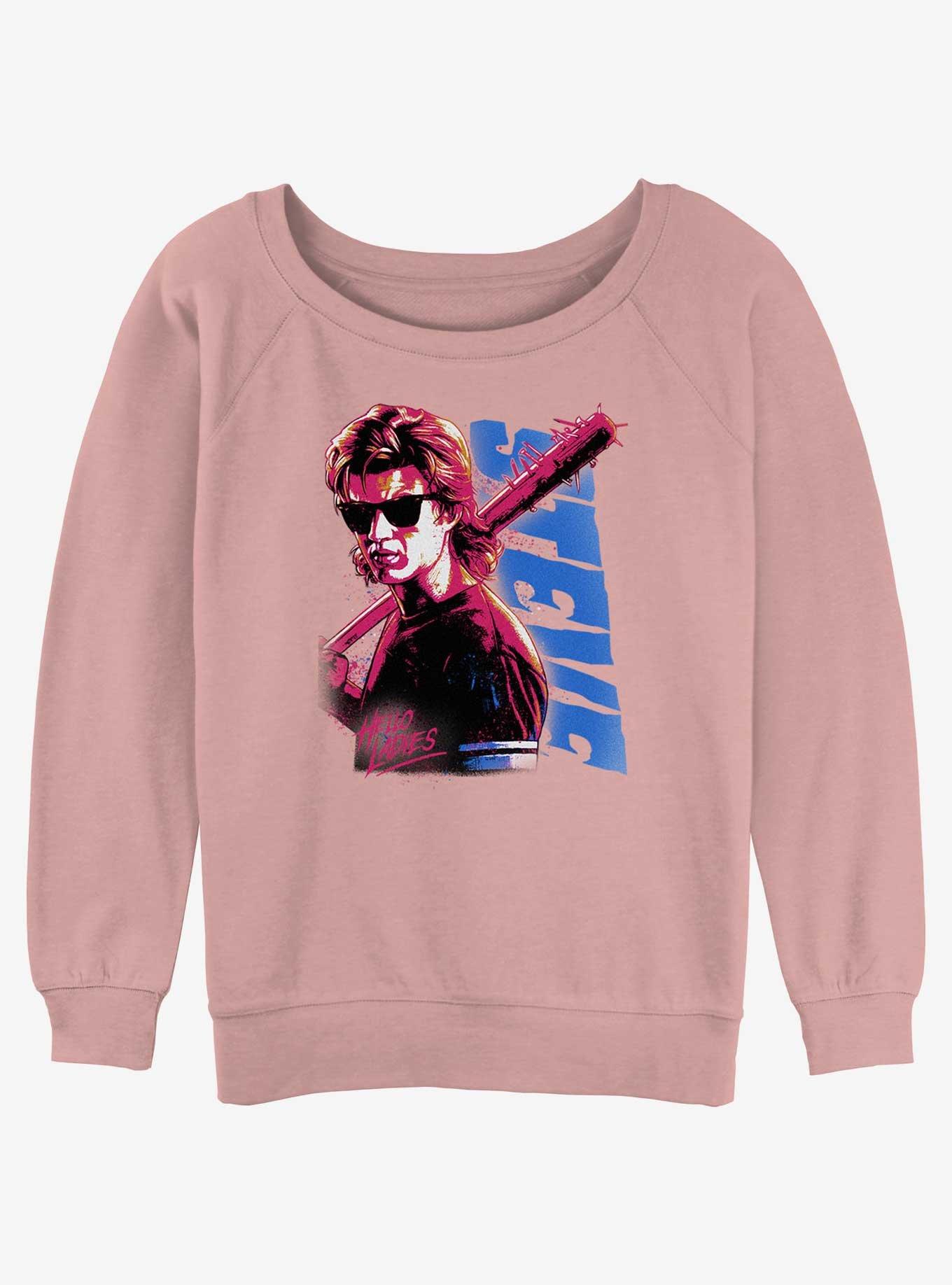 Stranger Things Hello Ladies Steve Girls Slouchy Sweatshirt, DESERTPNK, hi-res