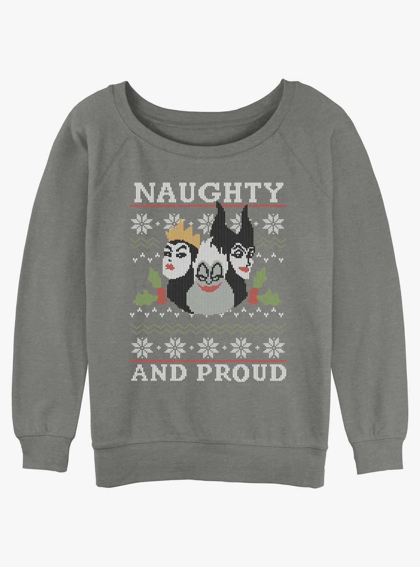 Disney Villains Naughty and Proud Ugly Christmas Girls Slouchy Sweatshirt, GRAY HTR, hi-res