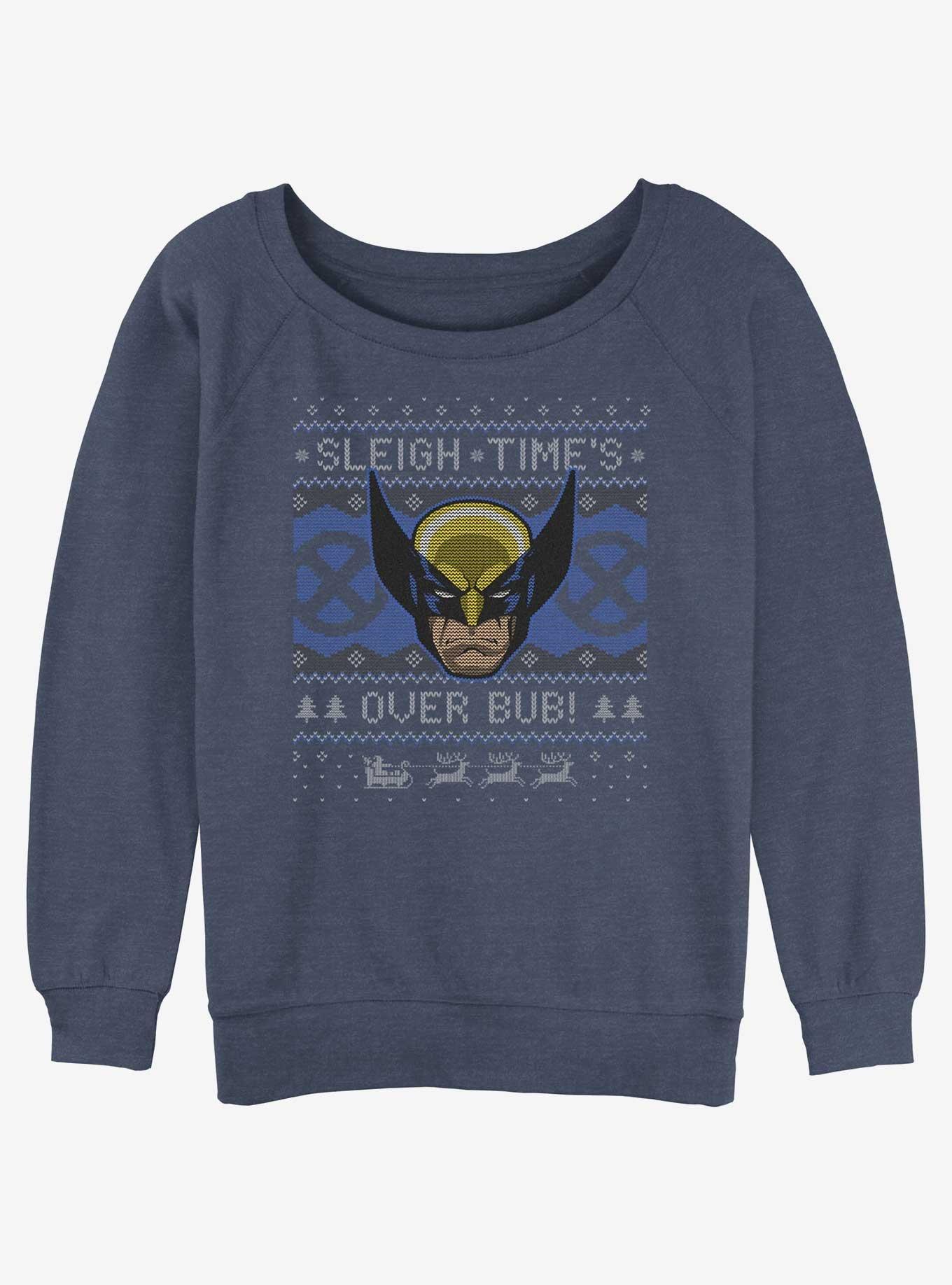 Marvel X-Men Wolverine Sleigh Time Ugly Christmas Girls Slouchy Sweatshirt, BLUEHTR, hi-res