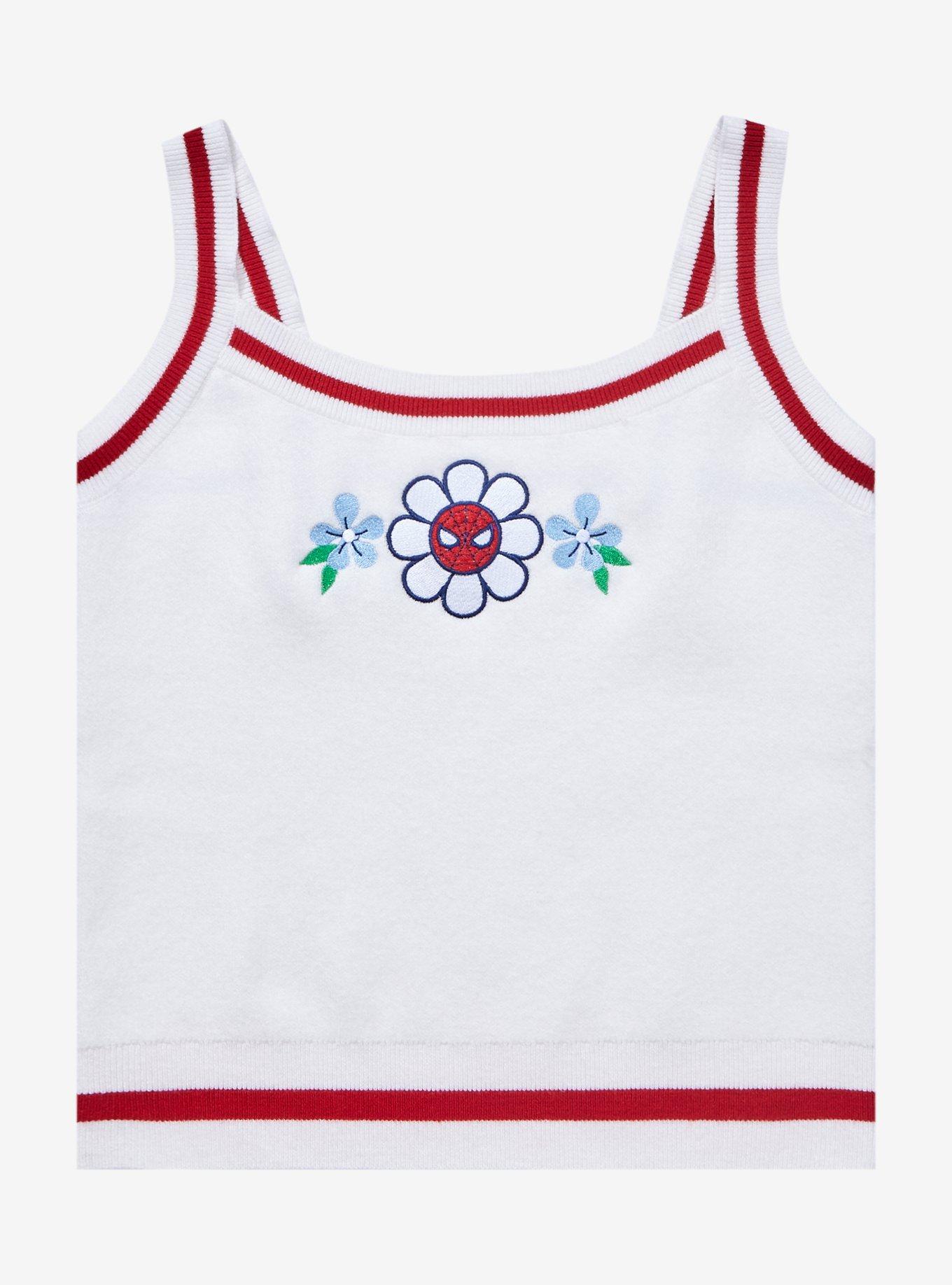 Marvel Spider-Man Flower Women&rsquo;s Knit Tank - BoxLunch Exclusive , OFF WHITE, hi-res