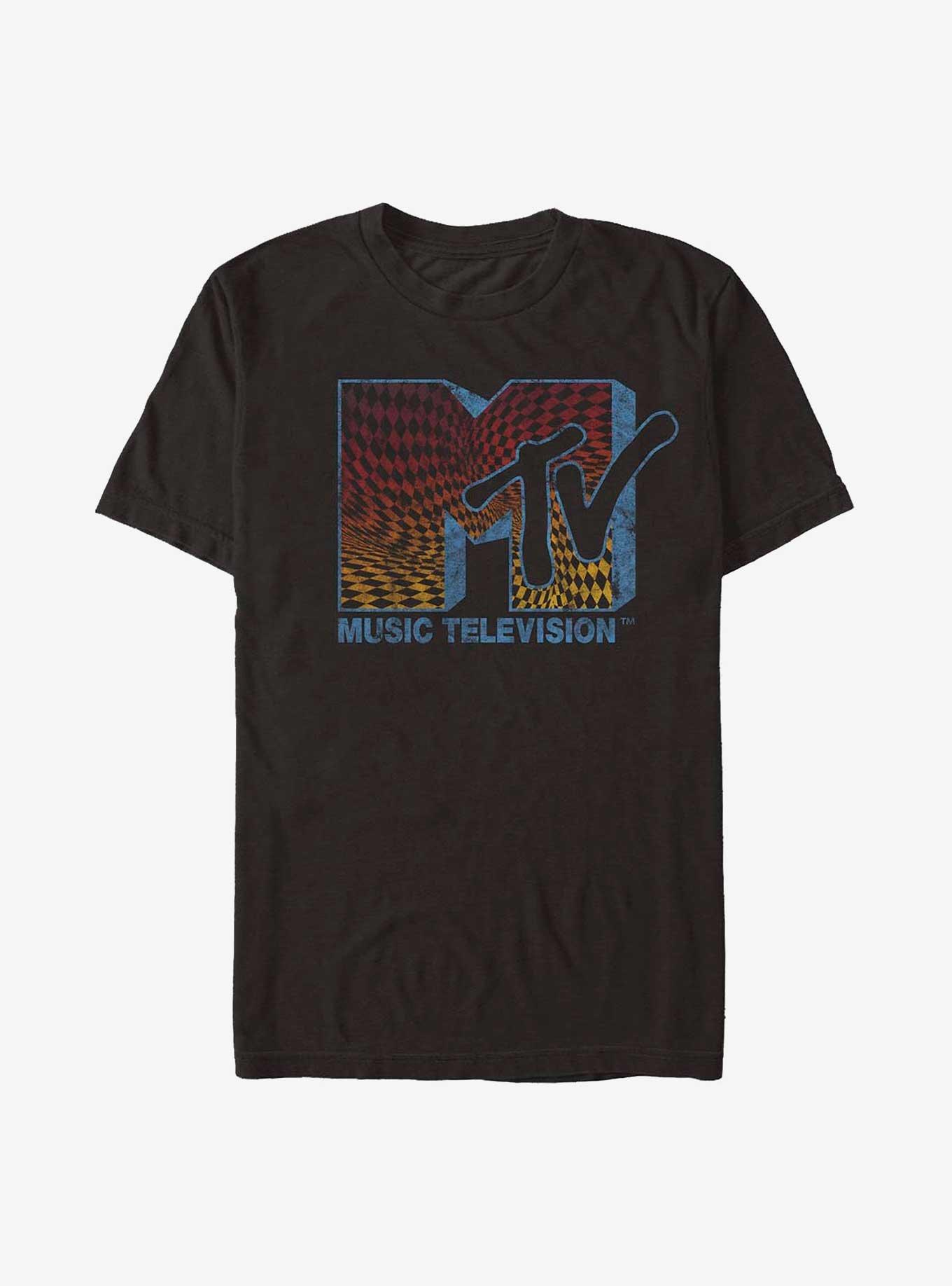 MTV Checker Grunge Logo T-Shirt, BLACK, hi-res