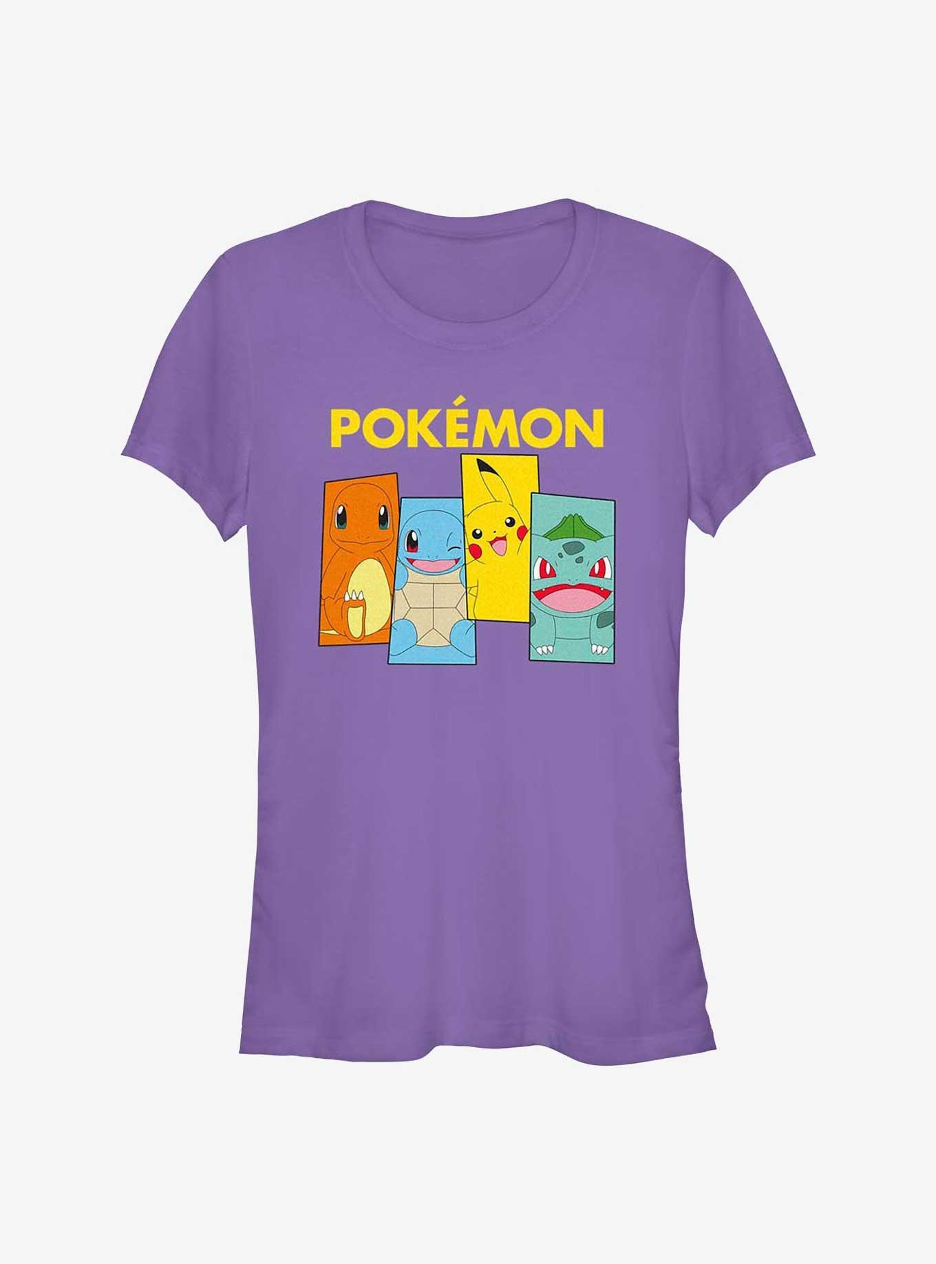 Pokemon Starter Pack Charmander, Squirtle, Pikachu, and Bulbasaur Girls T-Shirt, PURPLE, hi-res