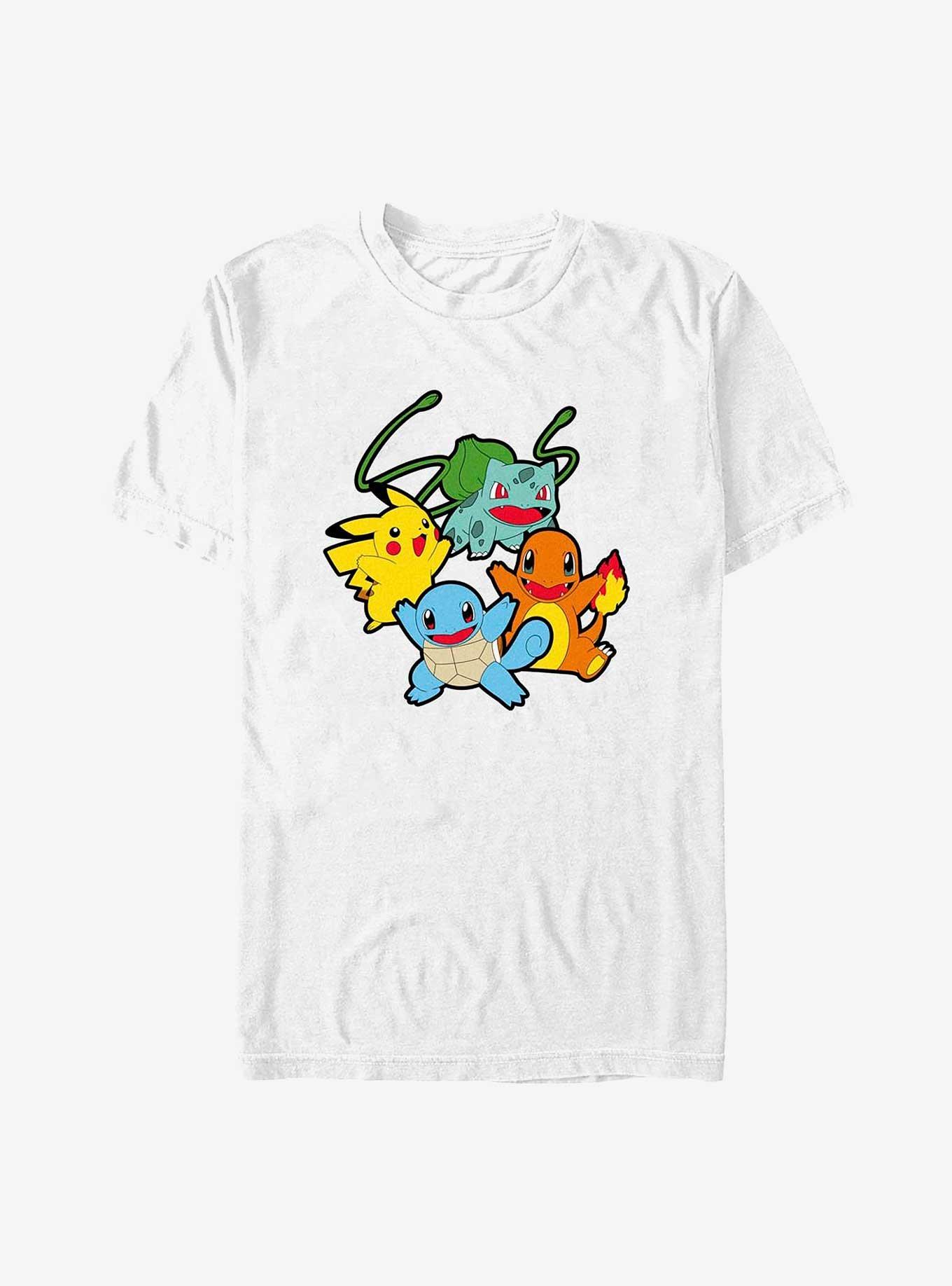 Pokemon Classic Group Bulbasaur, Pikachu, Charmander, and Squirtle T-Shirt, WHITE, hi-res
