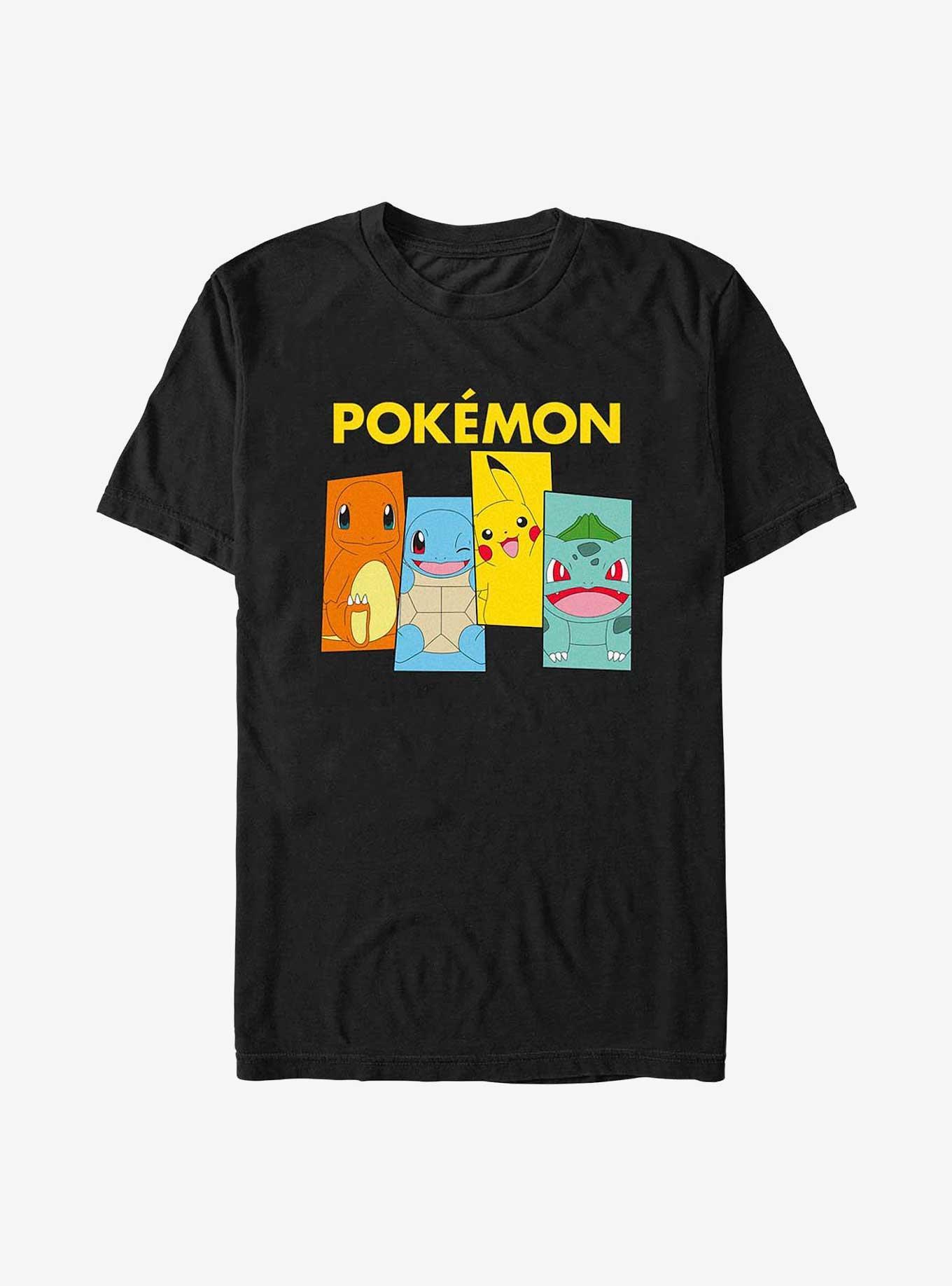 Pokemon Starter Pack Charmander, Squirtle, Pikachu, and Bulbasaur T-Shirt, BLACK, hi-res
