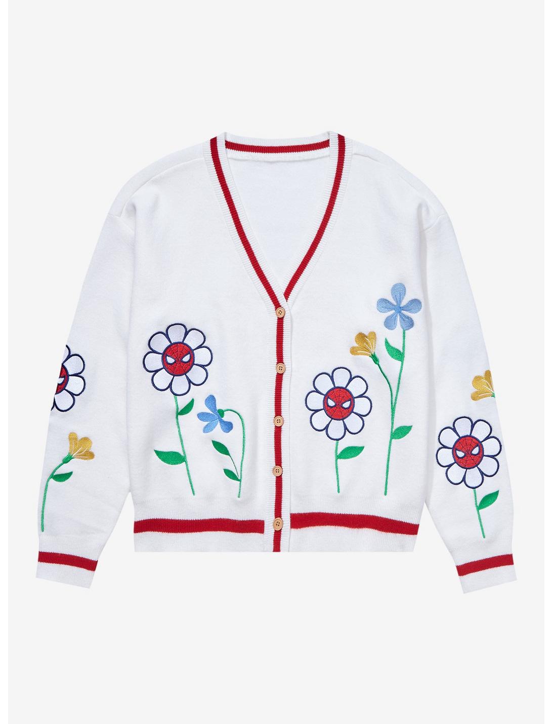 Marvel Spider-Man Flower Women's Plus Size Knit Cardigan - BoxLunch Exclusive, OFF WHITE, hi-res
