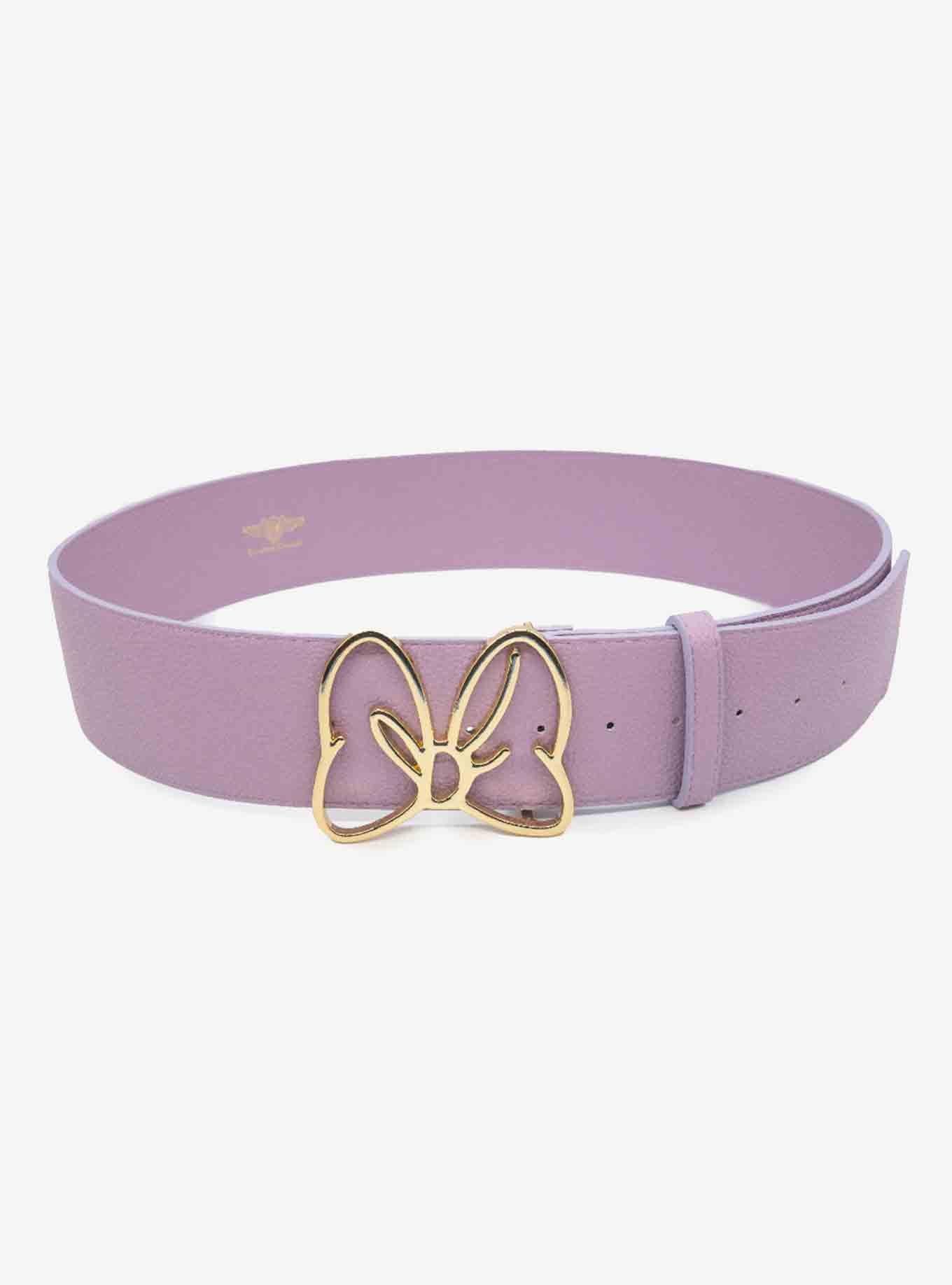 Disney Minnie Mouse Gold Bow Buckle Lilac Vegan Leather Belt, LILAC, hi-res