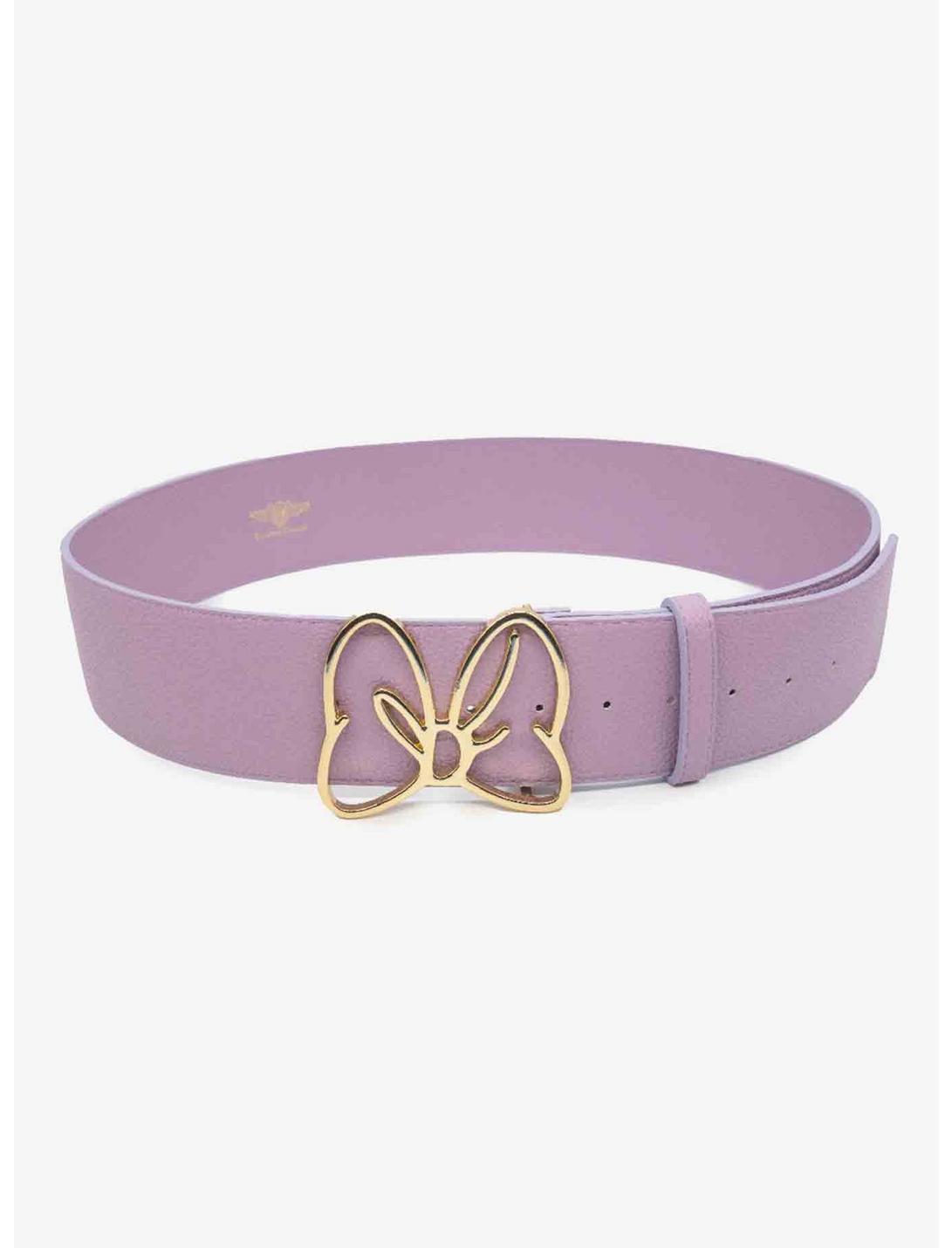 Disney Minnie Mouse Gold Bow Buckle Lilac Vegan Leather Belt, LILAC, hi-res