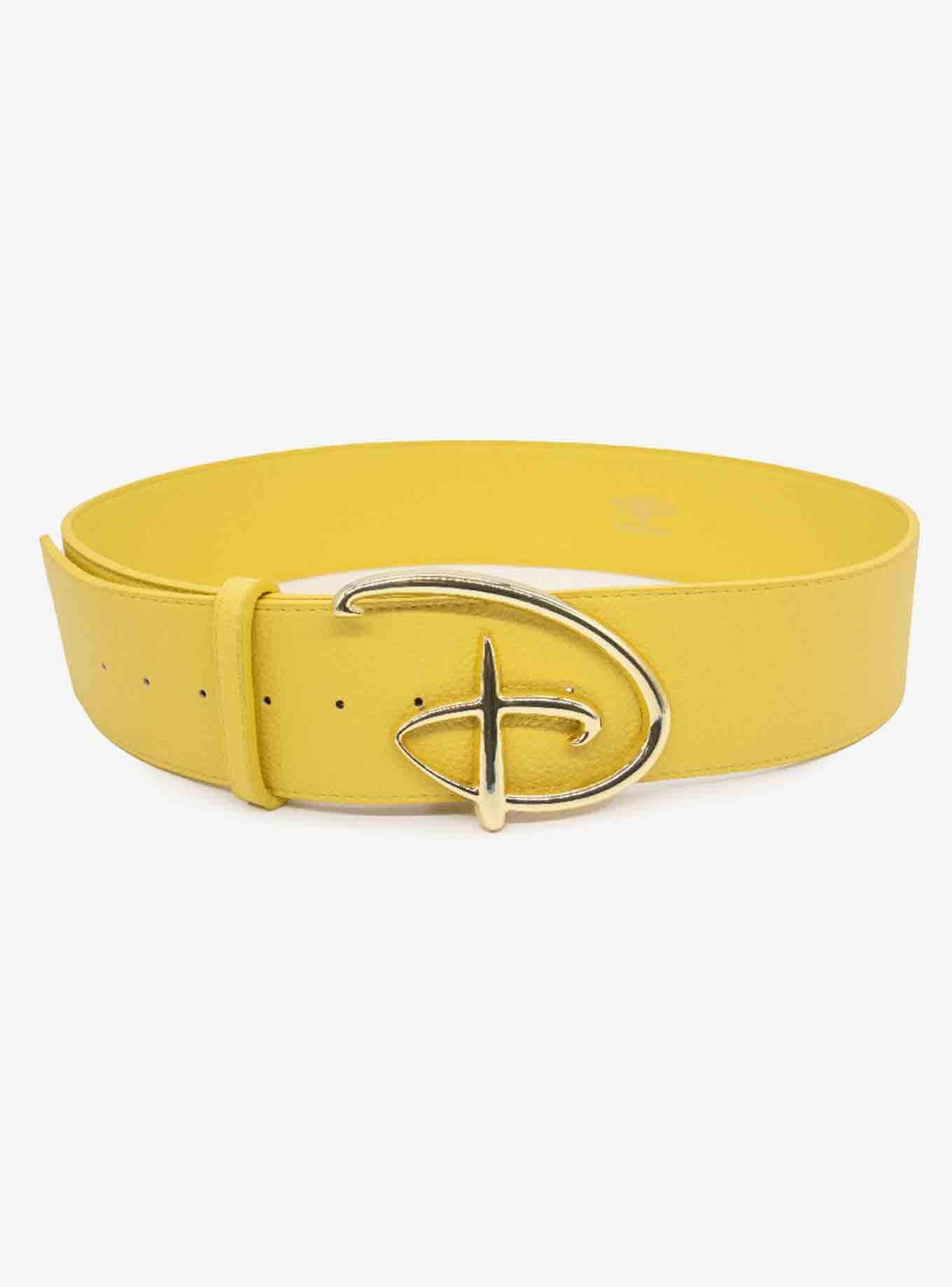 Disney Signature D Logo Gold Buckle Yellow Vegan Leather Belt, , hi-res