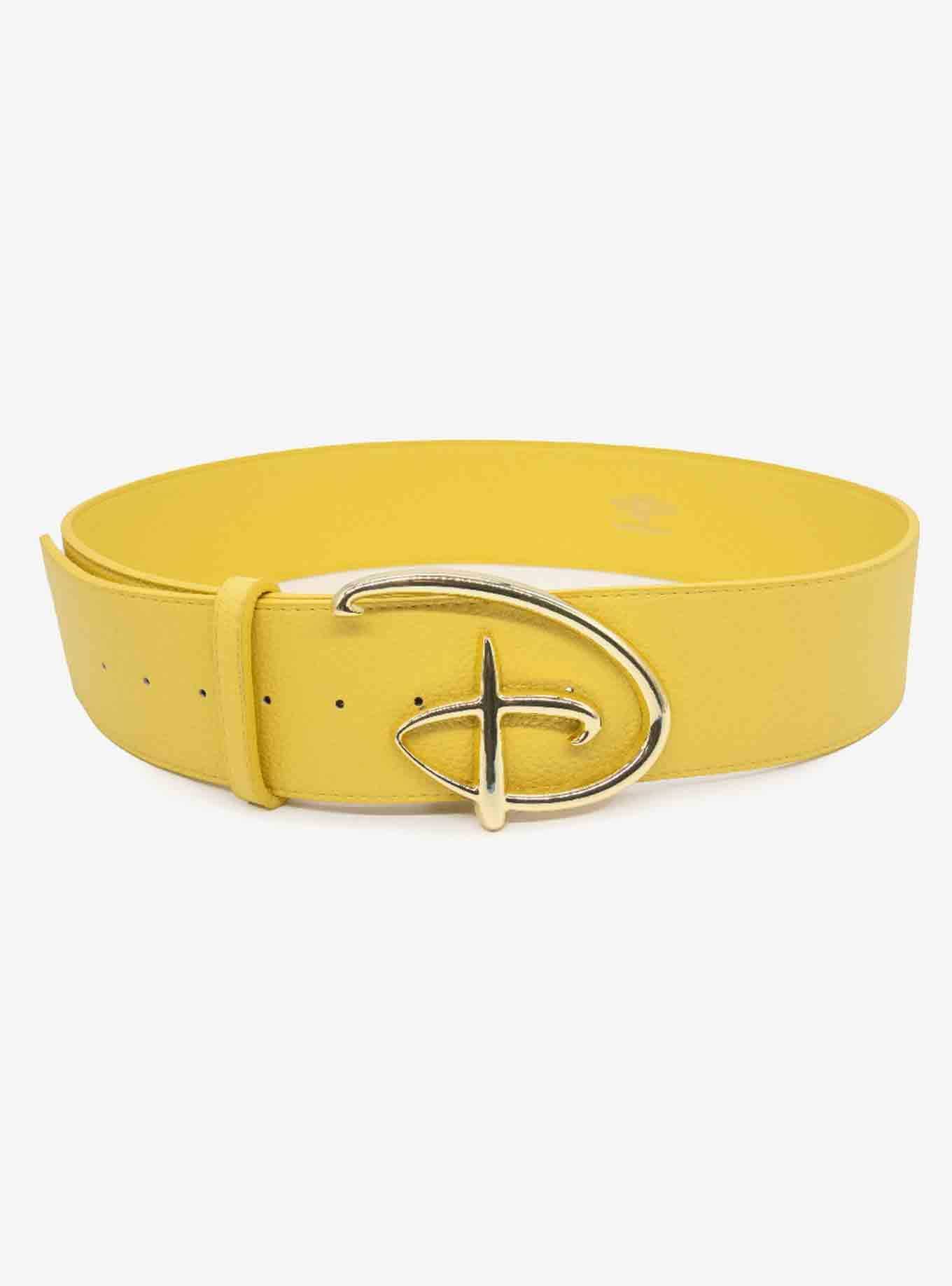 Disney Signature D Logo Gold Buckle Yellow Vegan Leather Belt, , hi-res