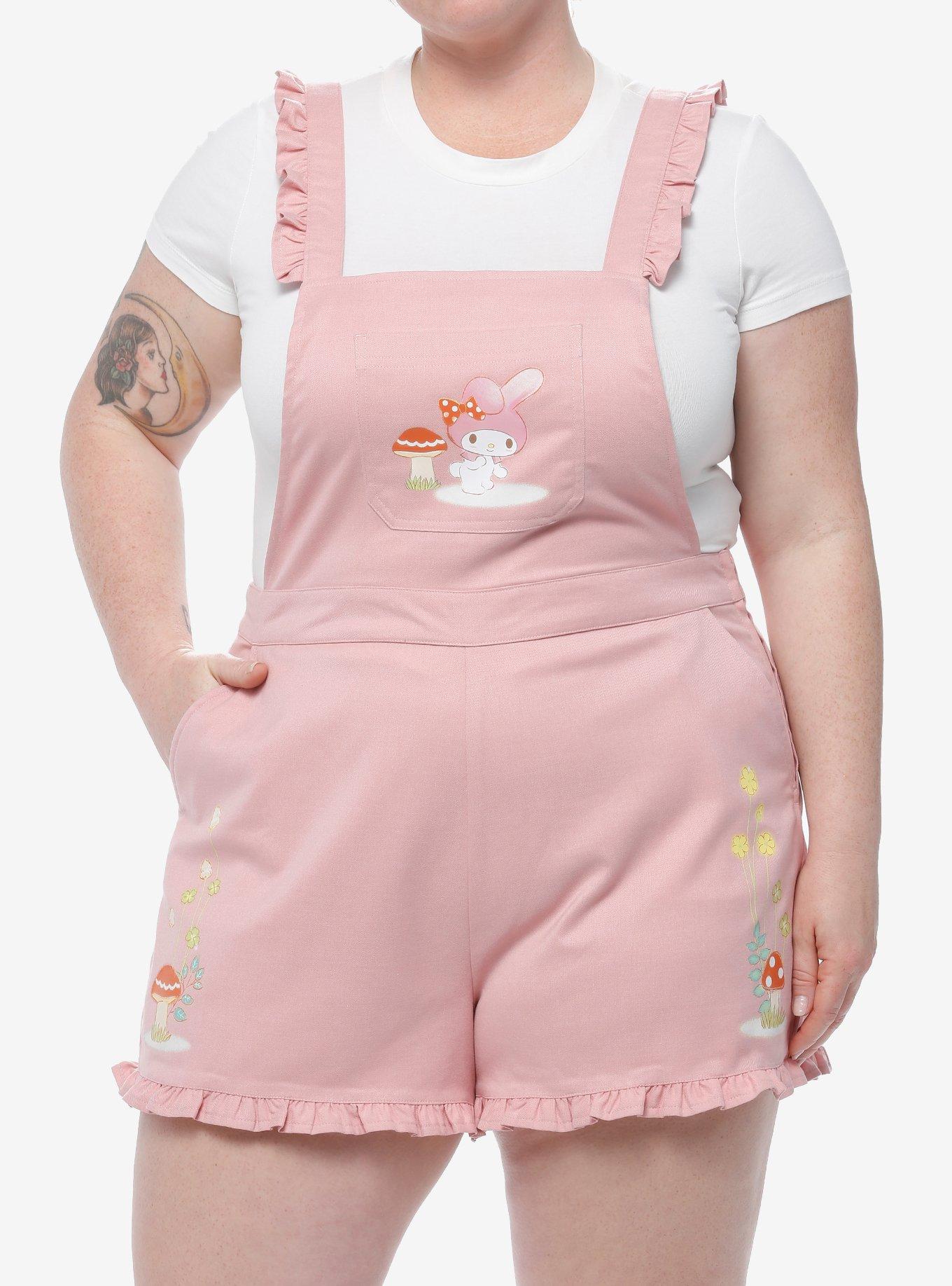 My Melody Mushroom Pink Ruffle Shortalls Plus Size, , hi-res