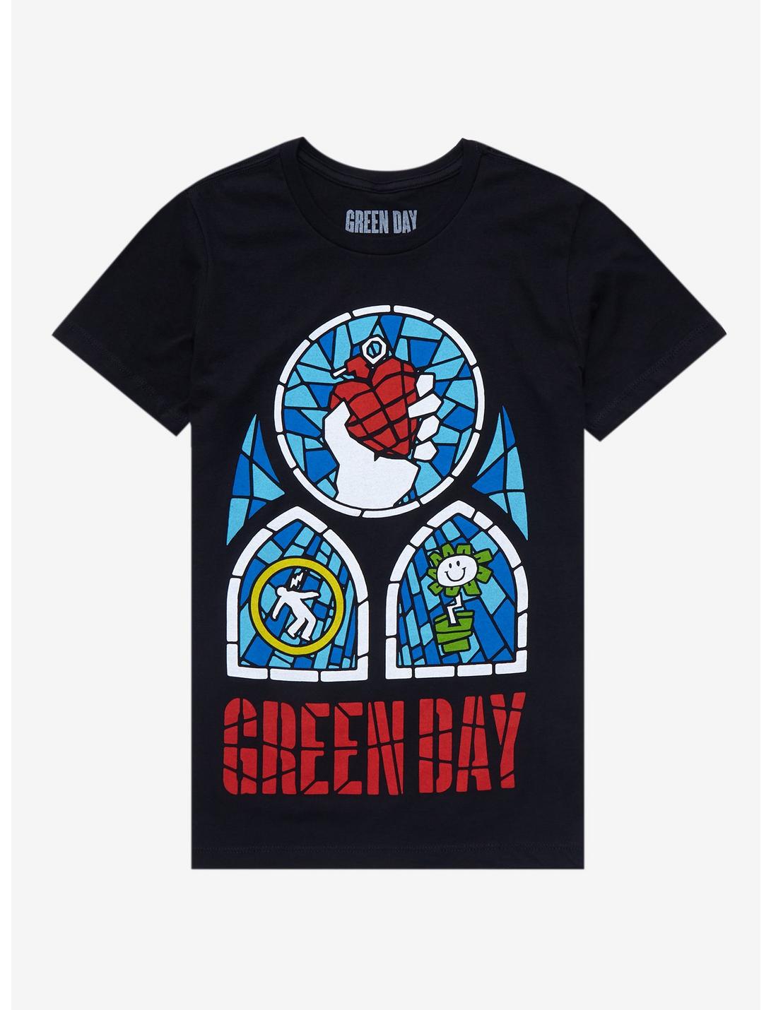 Green Day Stained Glass Album Covers Boyfriend Fit Girls T-Shirt, BLACK, hi-res