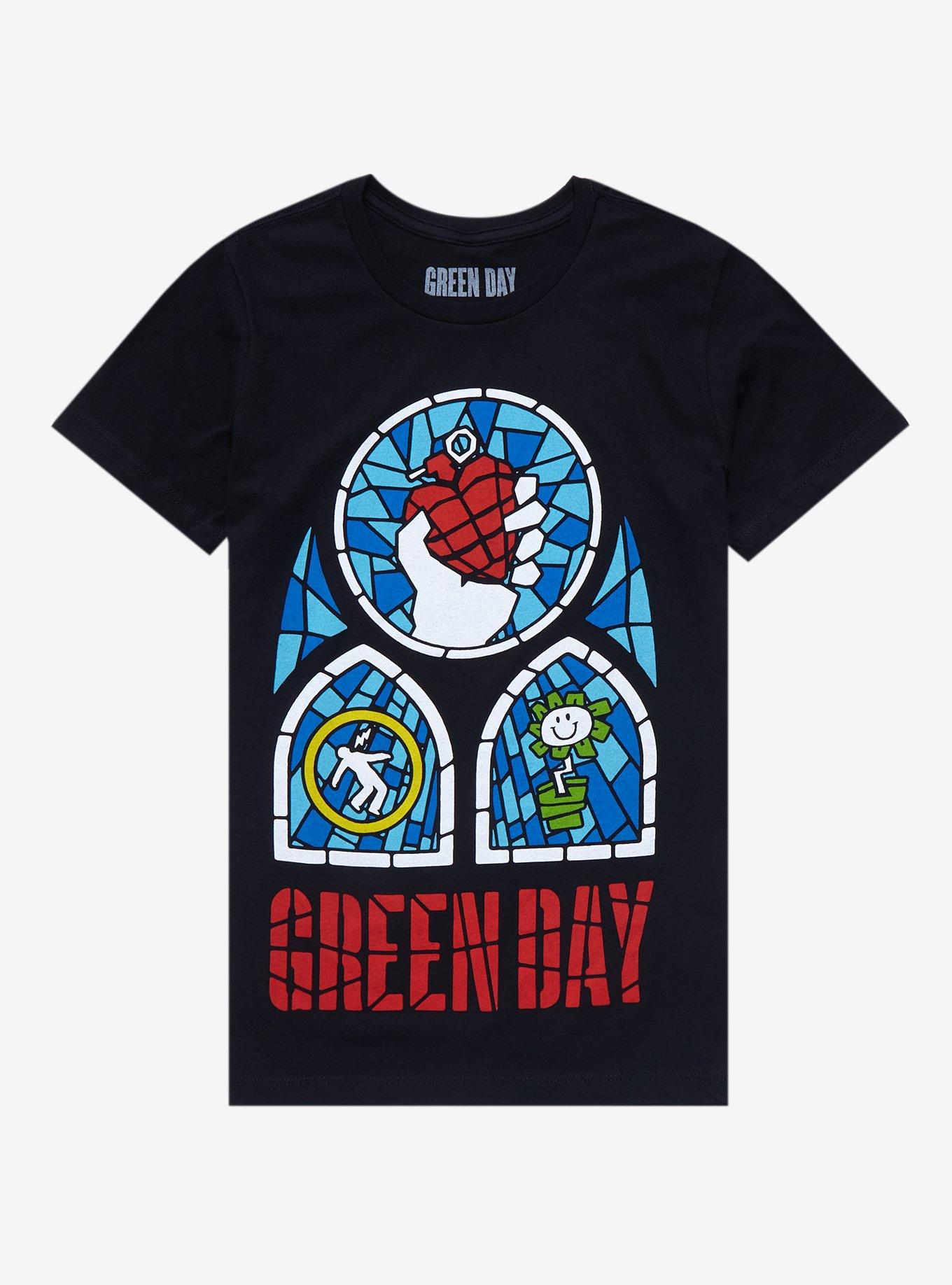 Green Day Stained Glass Album Covers Boyfriend Fit Girls T-Shirt, BLACK, hi-res