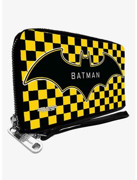 DC Comics Batman Bat Logo Close Up Checker Zip Around Wallet, , hi-res