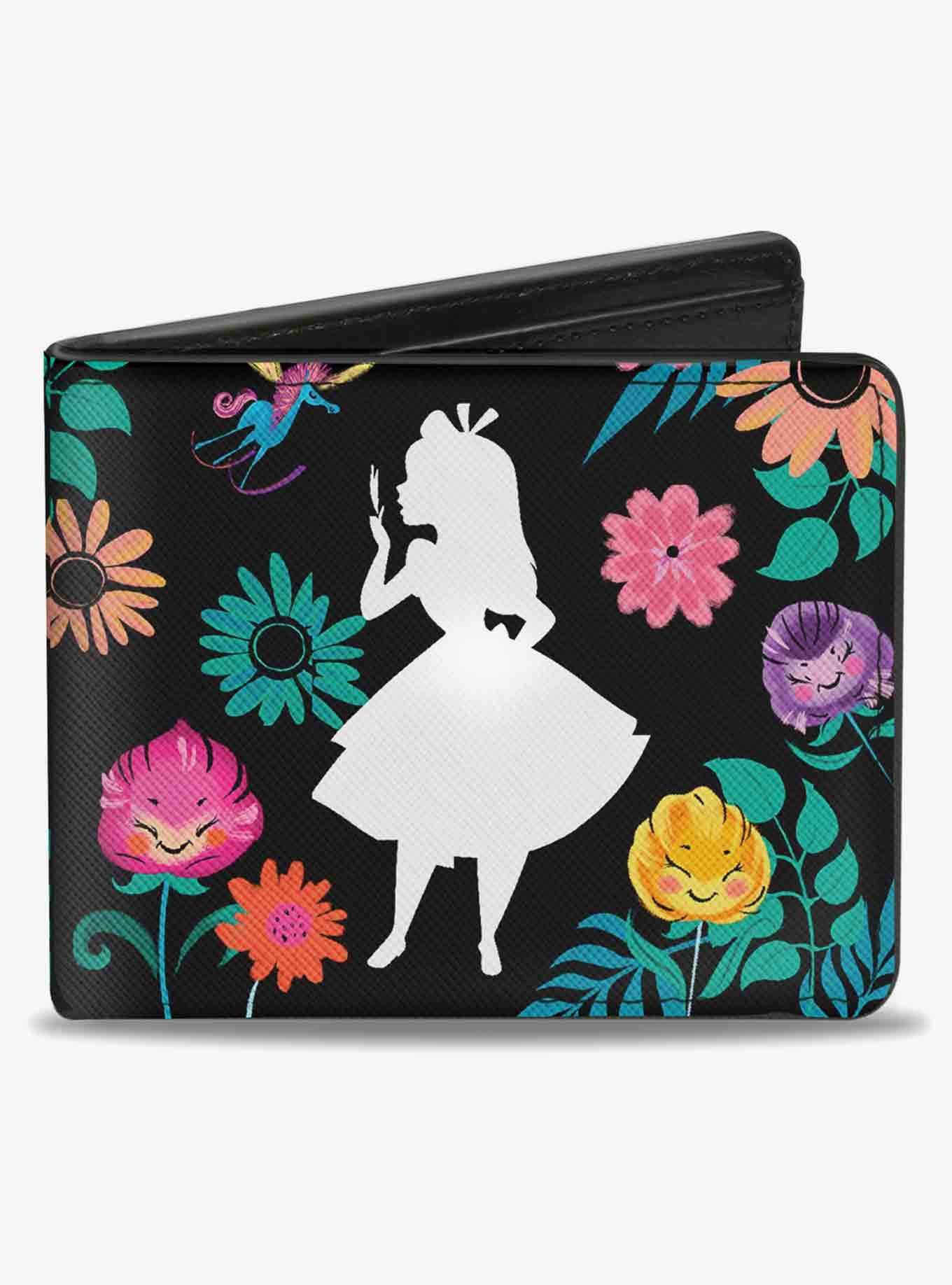 Disney Alice In Wonderland Silhouette Curiouser and Curiouser Floral Collage Bifold Wallet, , hi-res