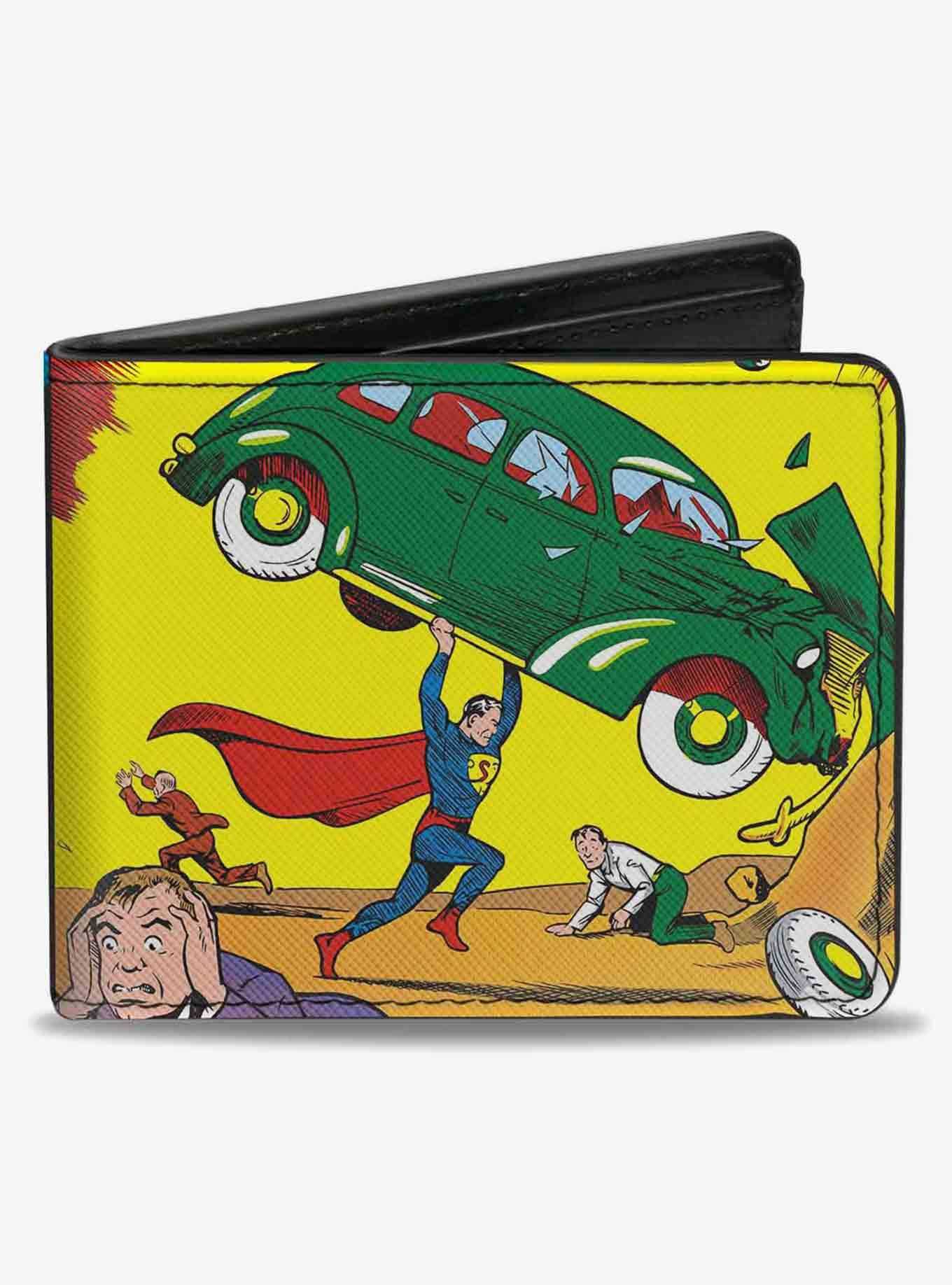 DC Comics Classic Action Comics Issue 1 Superman Lifting Car Cover Pose Bifold Wallet, , hi-res