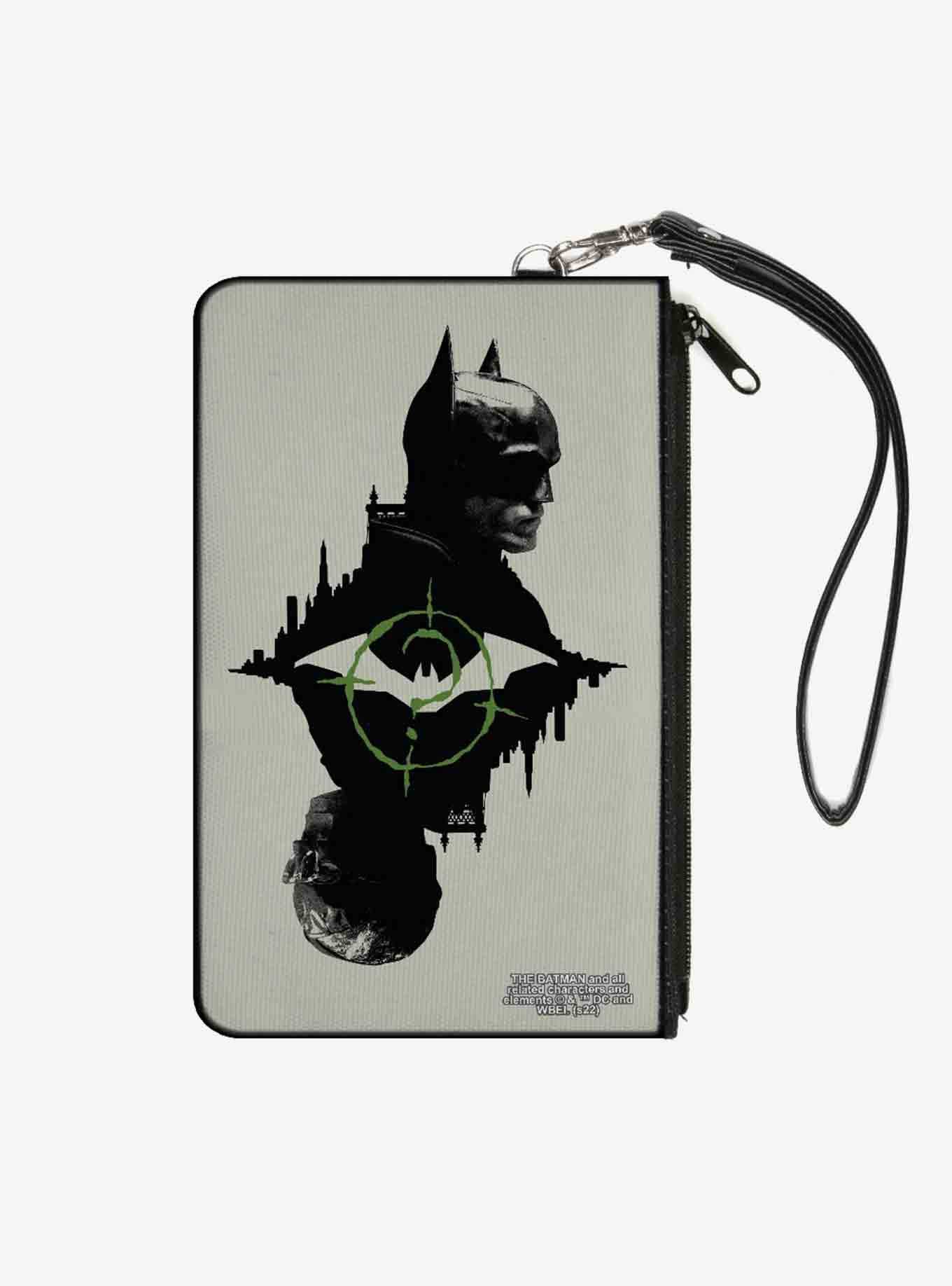DC Comics The Batman Movie Batman and Riddler Poses and Logos Cityscape Canvas Zip Clutch Wallet, , hi-res