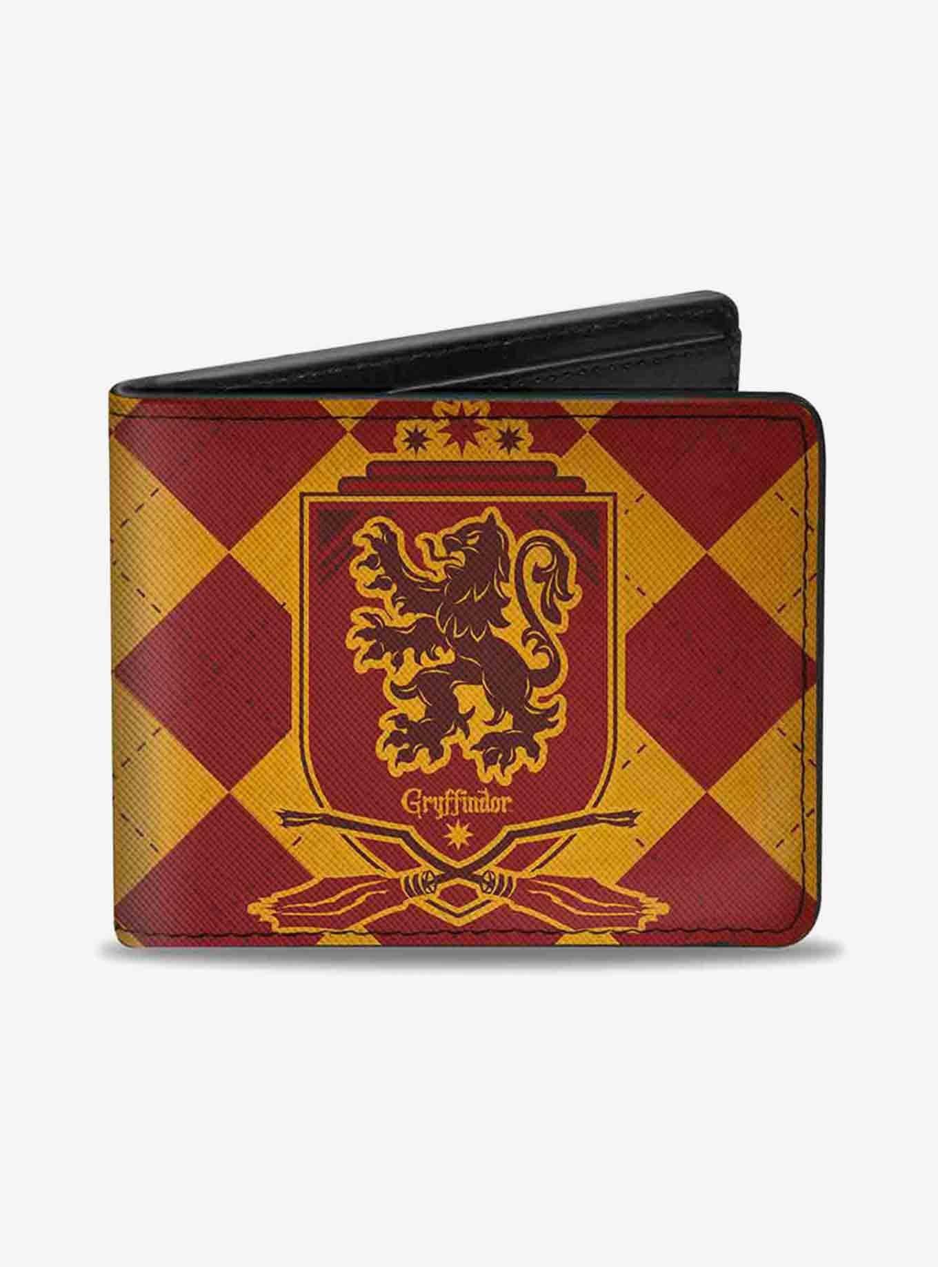 Harry Potter Gryffindor Shield Brooms Argyle Burgundy Bifold Wallet, , hi-res