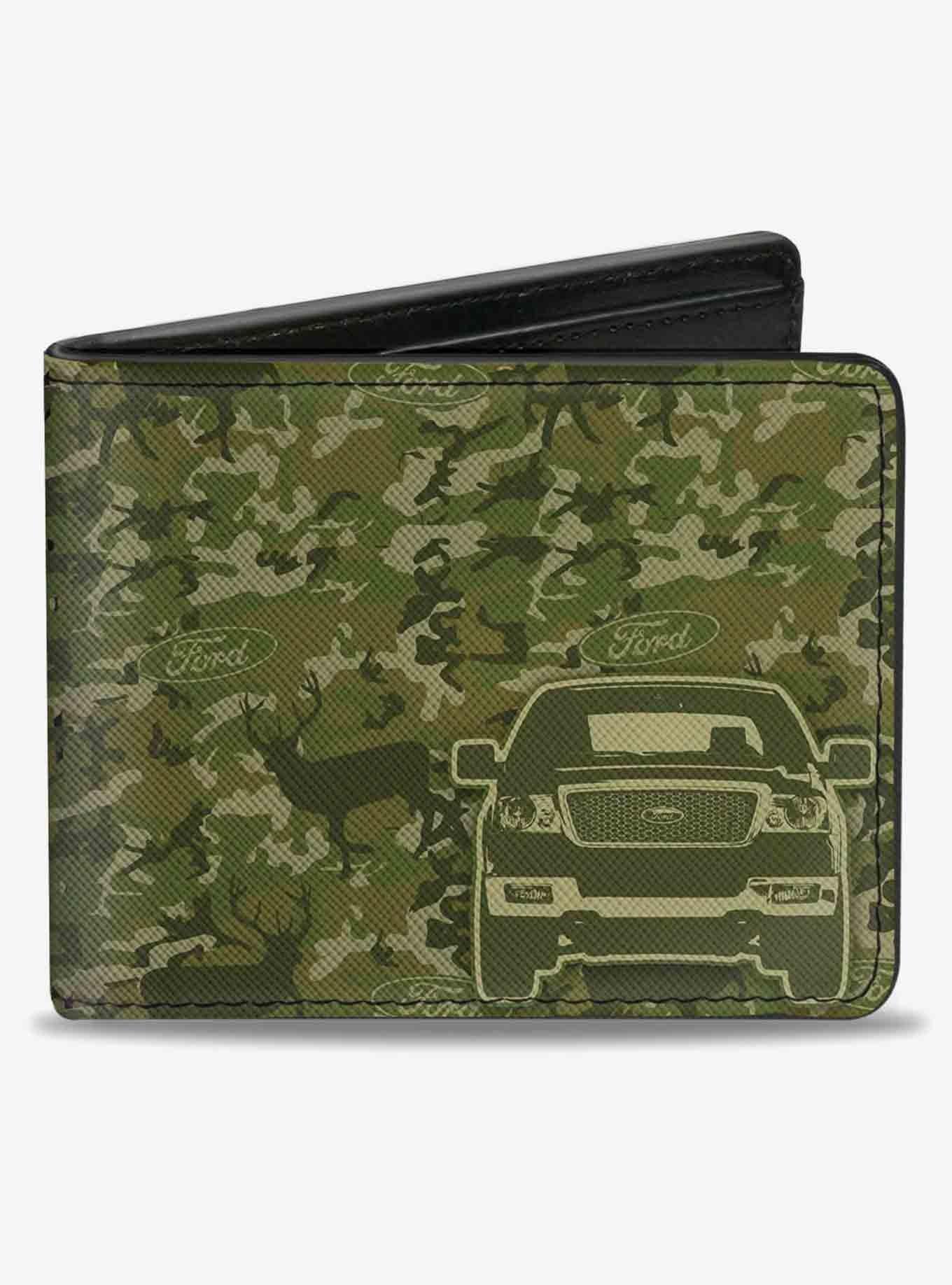 Ford Truck Works Hard Plays Harder Deer Hunter Camo Olive Bifold Wallet, , hi-res