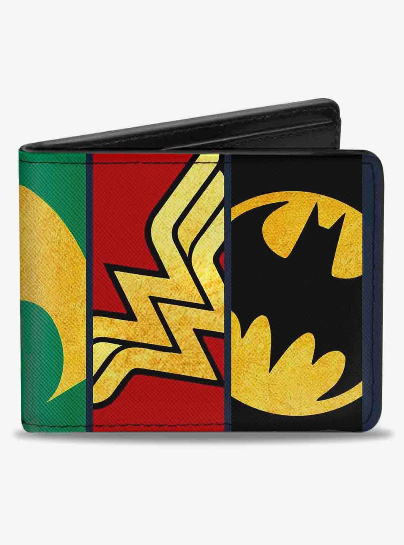 DC Comics Justice League 5 Superhero TextuLogo Close Up Panels Bifold Wallet, , hi-res