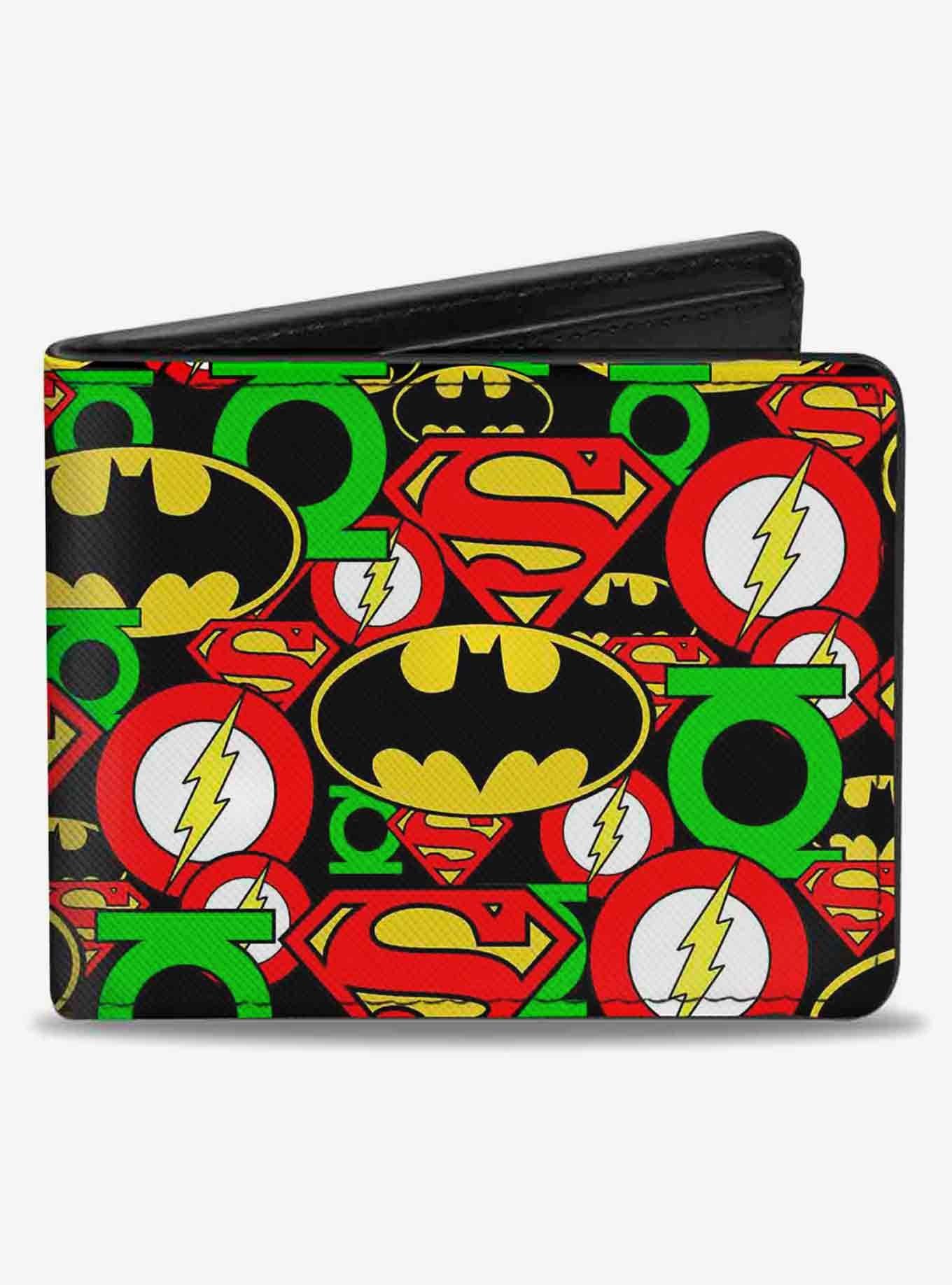 DC Comics Justice League Stacked Logos Bifold Wallet, , hi-res