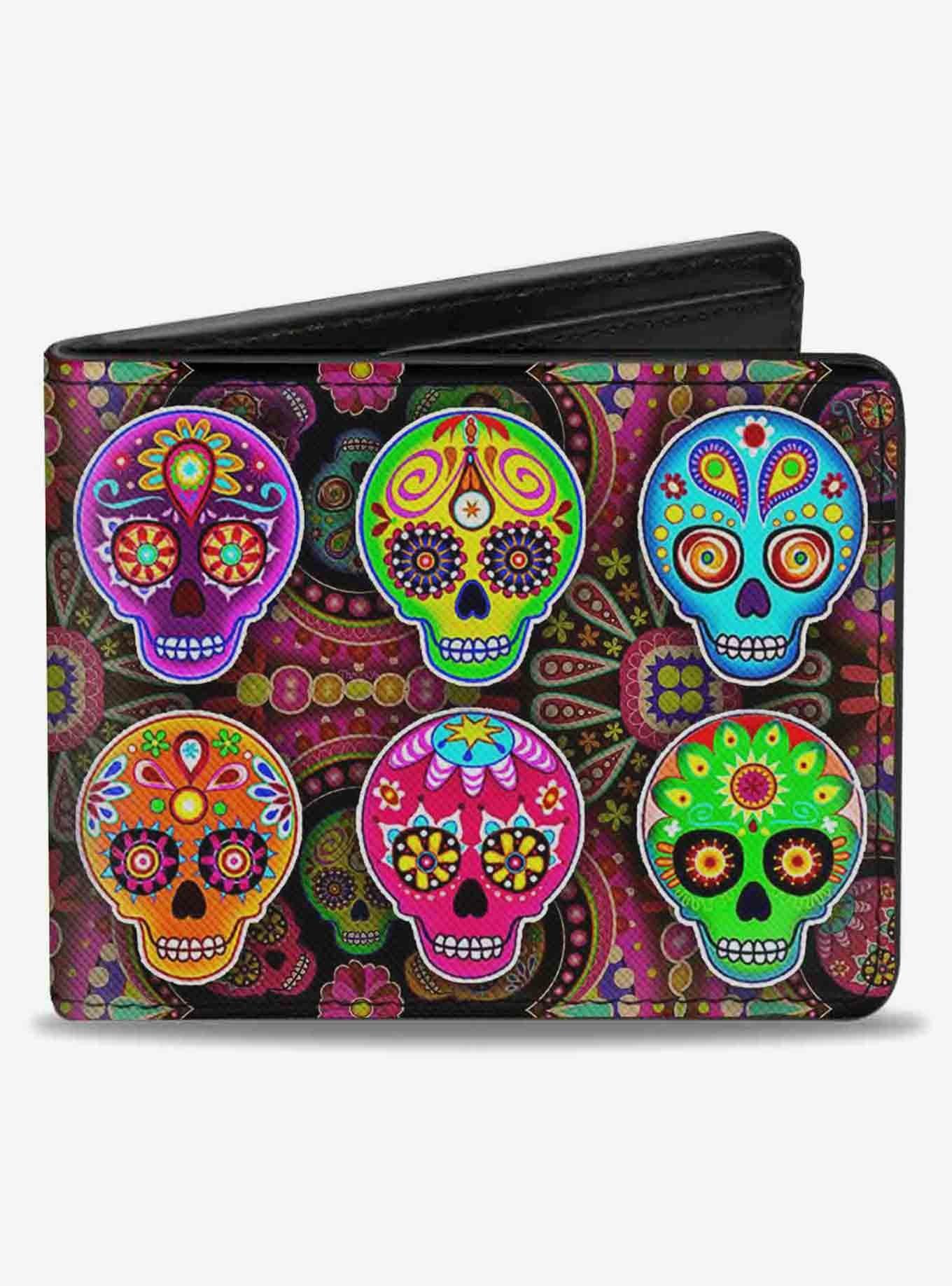 Six Sugar Skulls Bifold Wallet, , hi-res