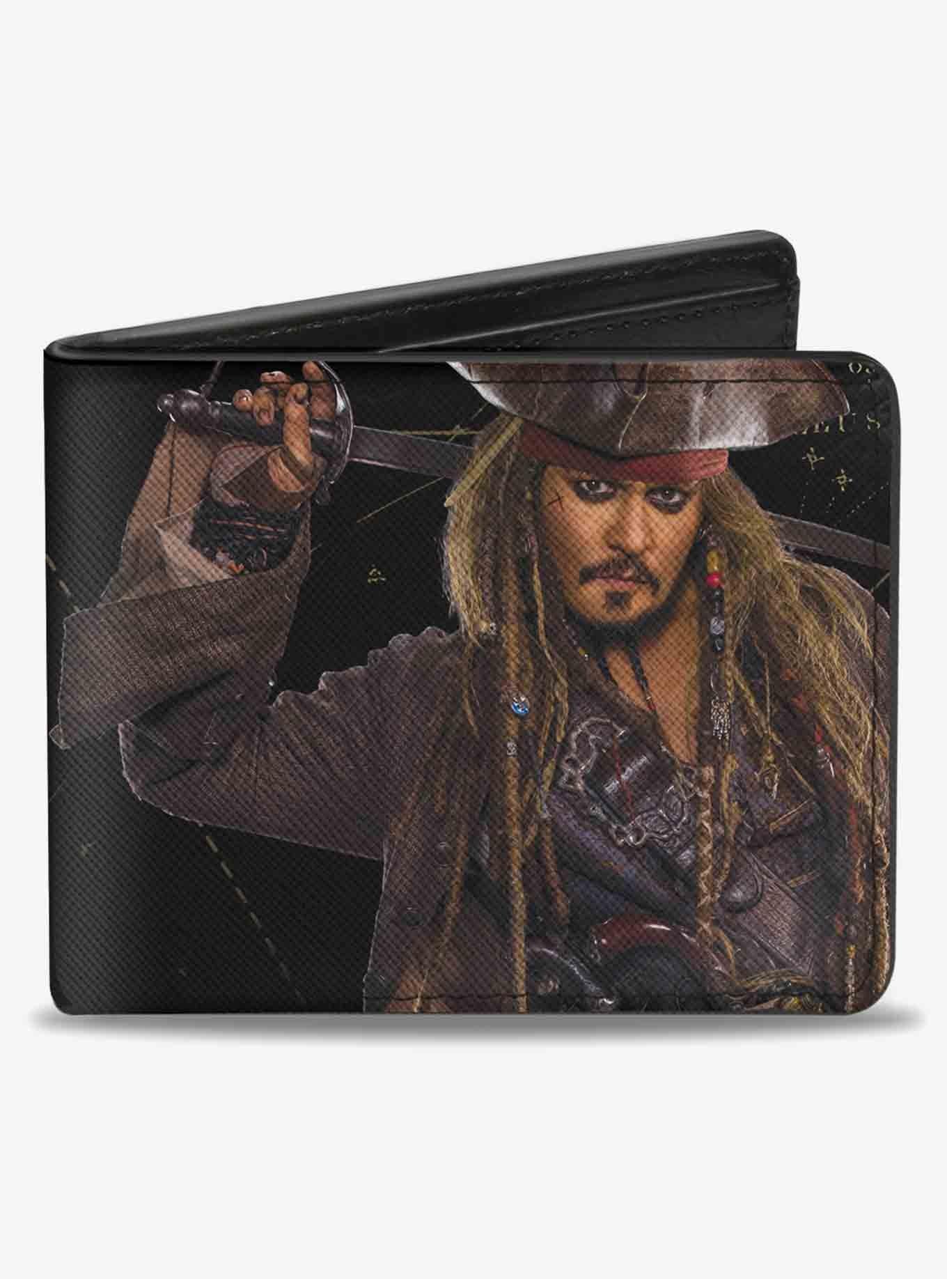 Disney Pirates Of The Caribbean Jack Sparrow Vivid Pose Pirates Logo Skull Bifold Wallet, , hi-res