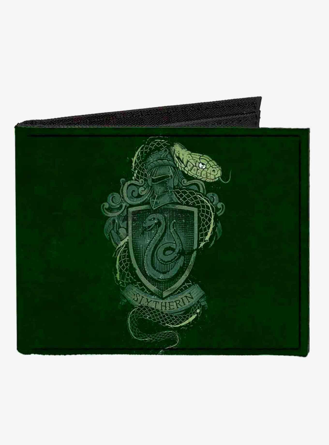 Harry Potter Slytherin Serpent Crest Ambition Pride Cunning Banner Canvas Bifold Wallet, , hi-res