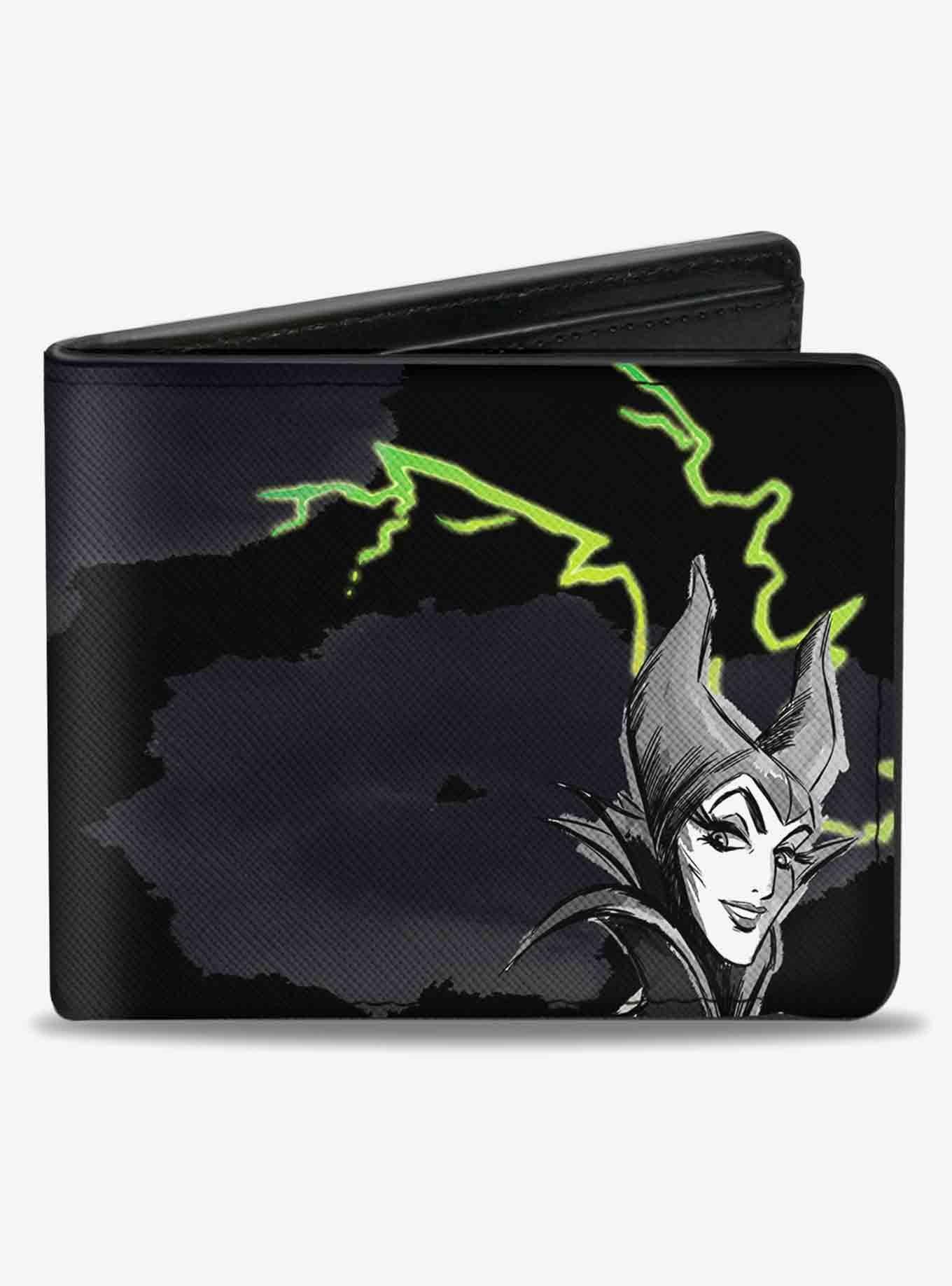 Disney Maleficent Smiling Sketch Lightning Clouds Bifold Wallet, , hi-res