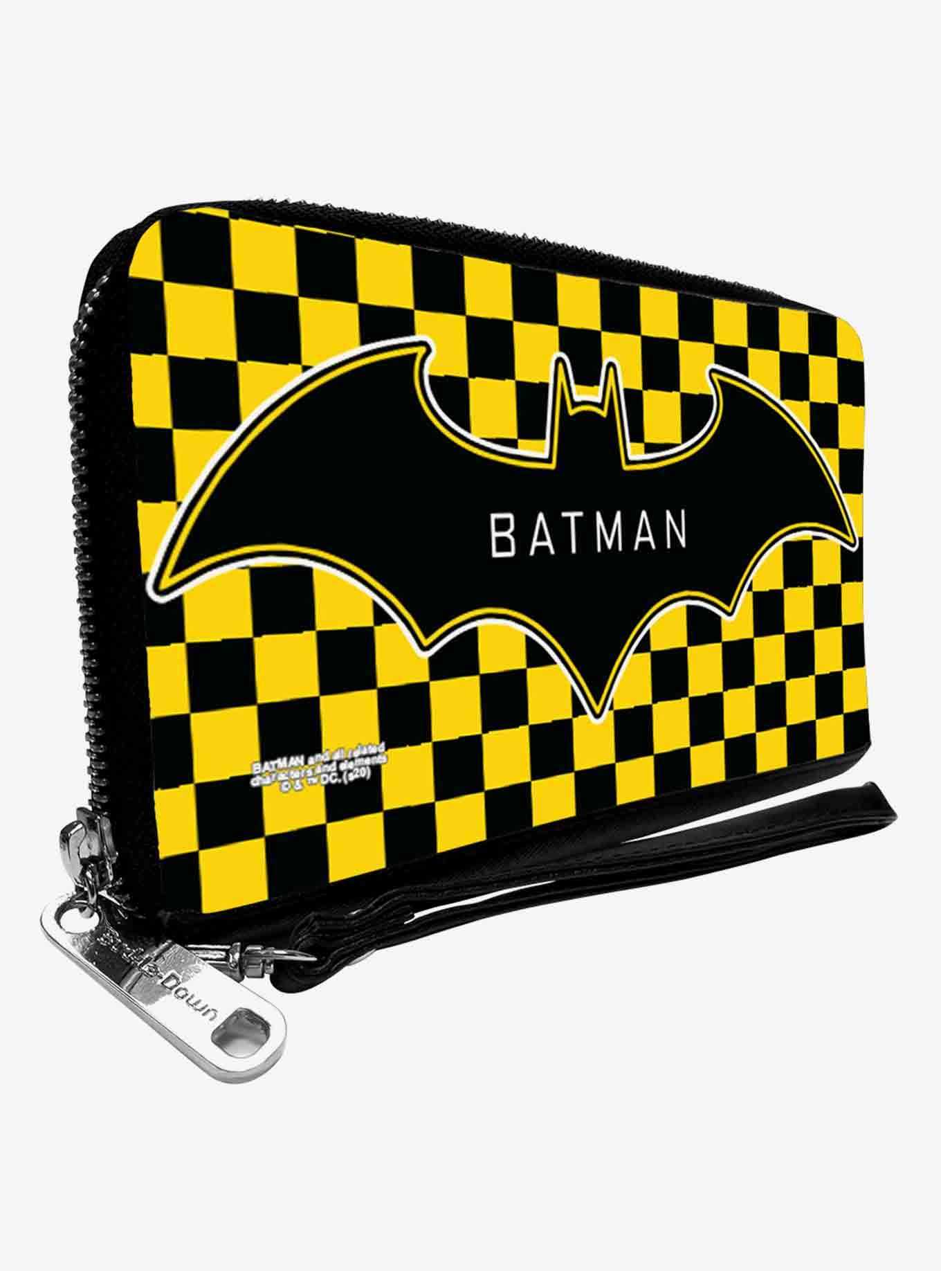 DC Comics Batman Bat Logo Close Up Checker Zip Around Wallet, , hi-res