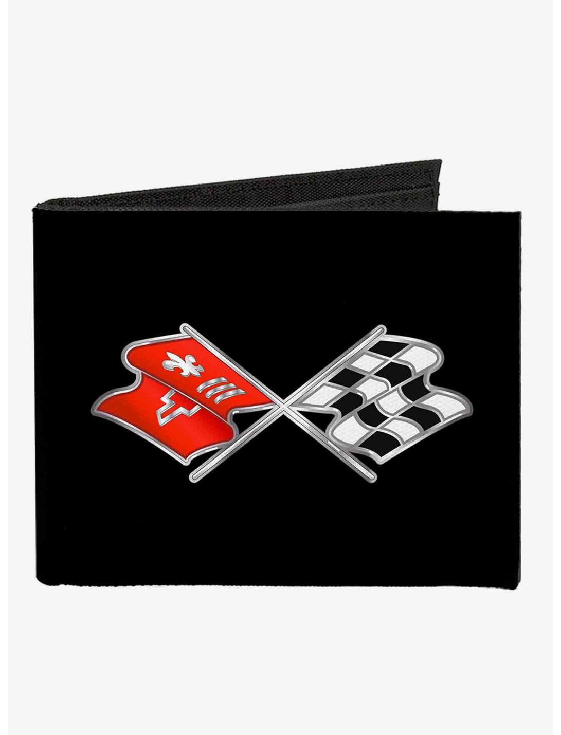 Corvette C3 Crossed Flags Logo Canvas Bifold Wallet, , hi-res