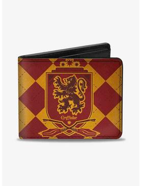 Harry Potter Gryffindor Shield Brooms Argyle Burgundy Bifold Wallet, , hi-res