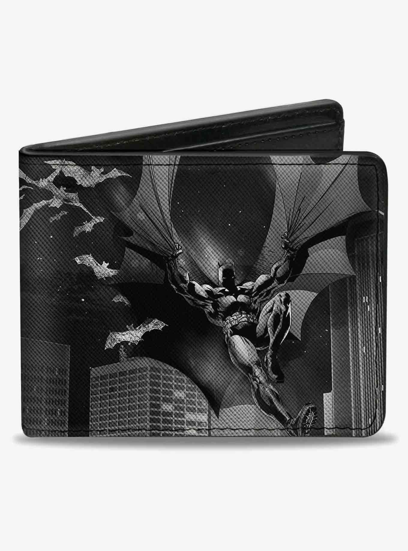 DC Comics Batman Beauty of Flight Action Pose Bats Skyline Bifold Wallet |  BoxLunch