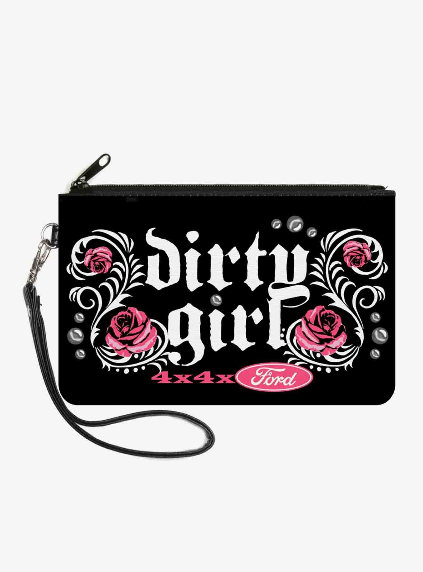 Floral Dirty Girl 4x4 Ford Pink Canvas Zip Clutch Wallet, , hi-res