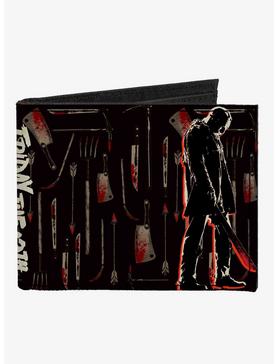 Plus Size Friday The 13th Jason Machete Pose Bloody Tools Canvas Bifold Wallet, , hi-res