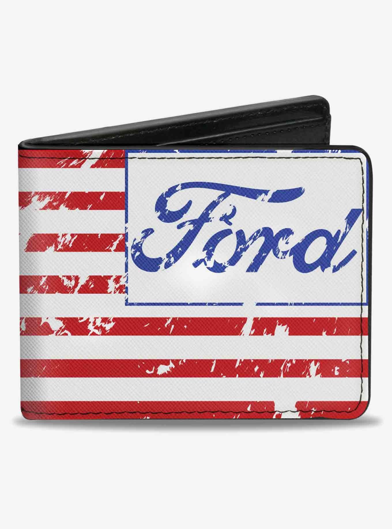 Ford Script Americana Flag Weathered Bifold Wallet, , hi-res