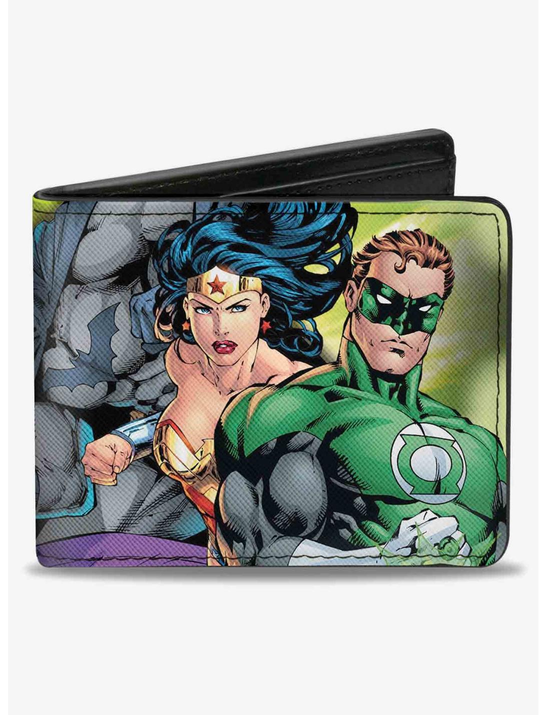 DC Comics Justice Leage 4 Superheroes 2 Villains Group Pose2 Glow Burst Bifold Wallet, , hi-res