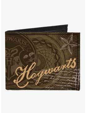 Harry Potter Hogwarts Symbols Collage House Badges Browns Canvas Bifold Wallet, , hi-res